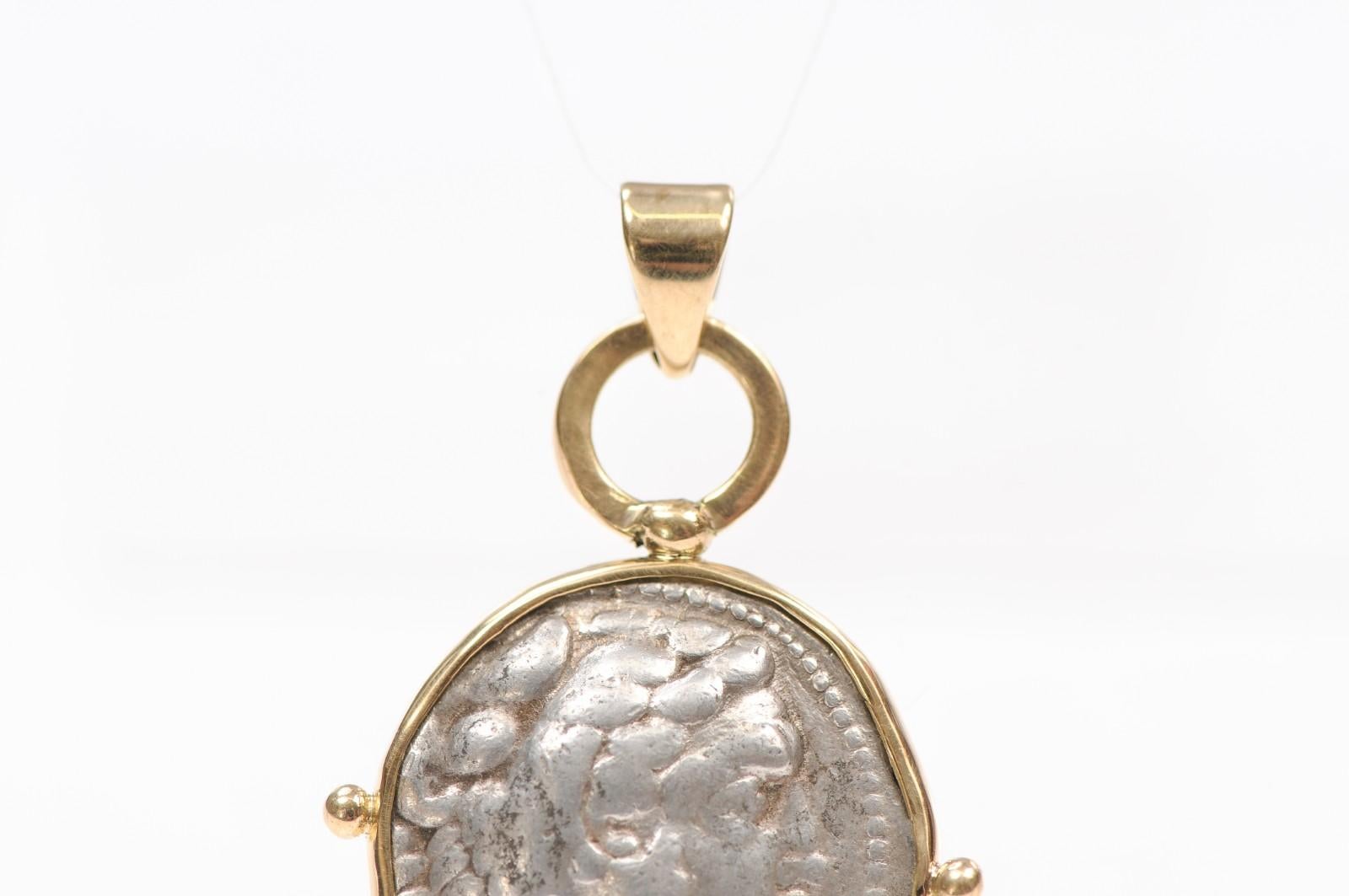 Heracles Silver Tetradrachm Coin Pendant w 18K trim For Sale 2