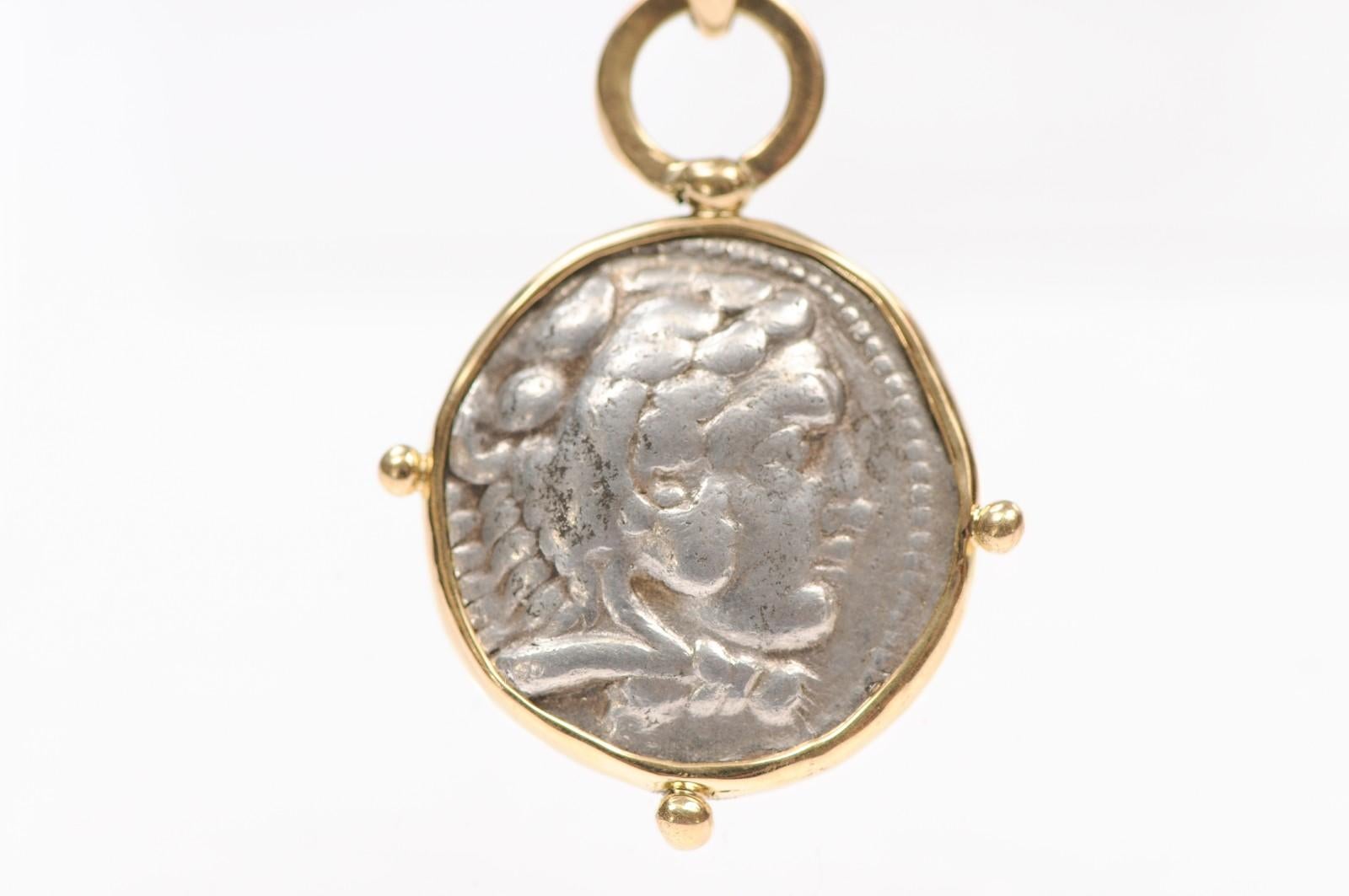 Heracles Silver Tetradrachm Coin Pendant w 18K trim For Sale 3