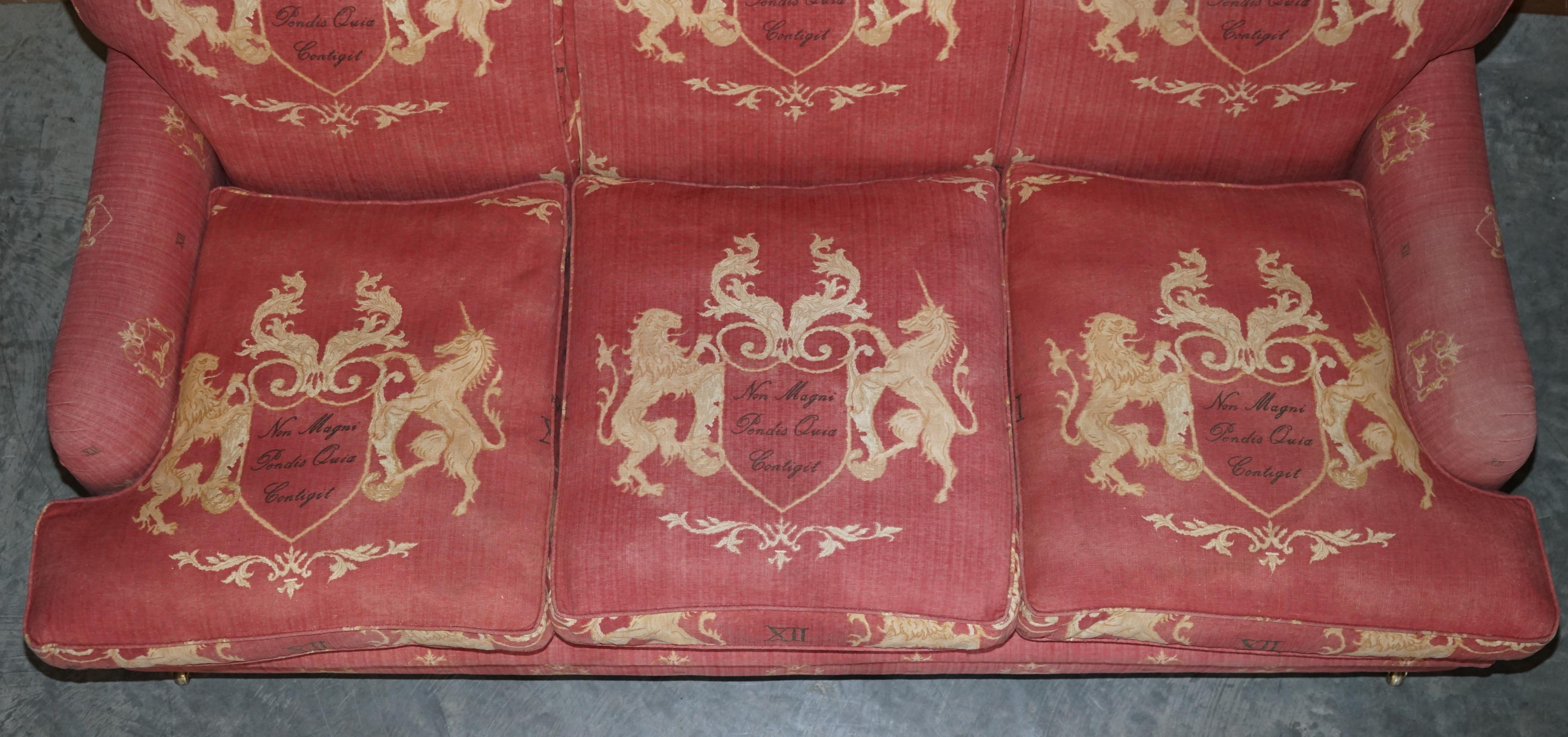 Heraldic Armorial Crest George Smith Howard Style Scroll Arm Three Seater Sofa 4