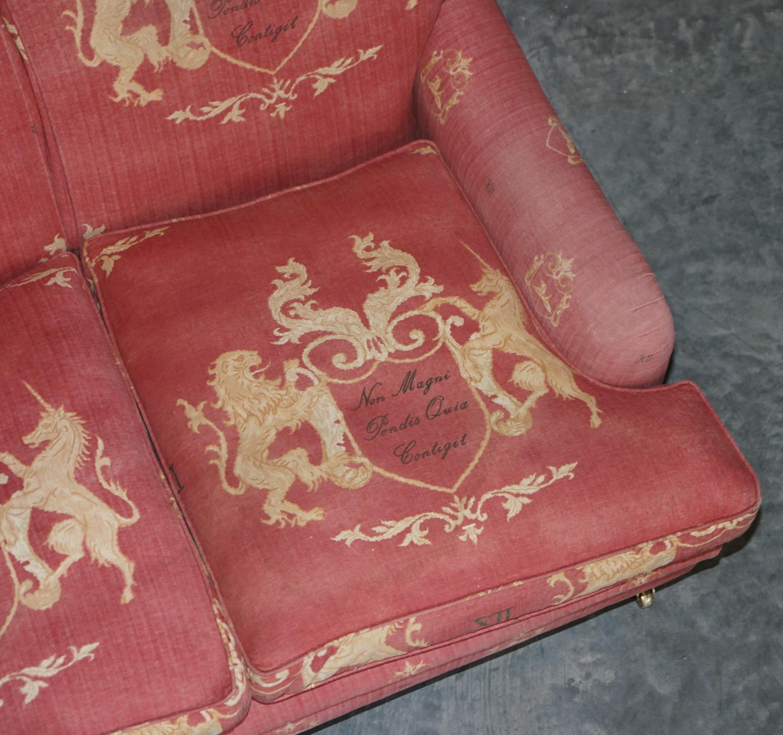Heraldic Armorial Crest George Smith Howard Style Scroll Arm Three Seater Sofa 6