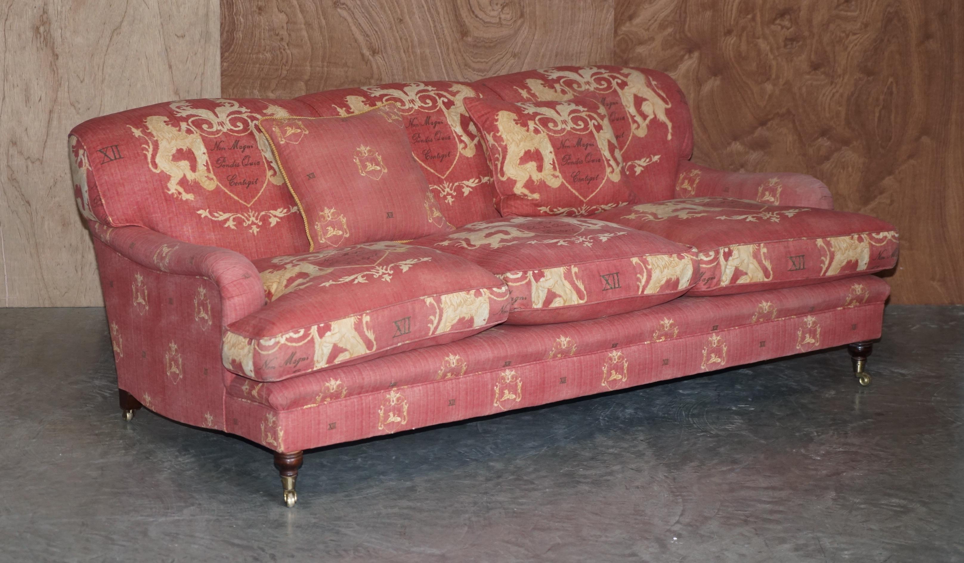 We are delighted to offer for sale this lovely George Smith / Howard style scroll arm sofa with armorial crest / coat of arms upholstery 

This is a very finely made sofa, most likely from George Smith however it has been bought as a frame only