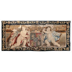 Heraldic Brussels Tapestry with Angels and Shield Dated 1666 and Signed