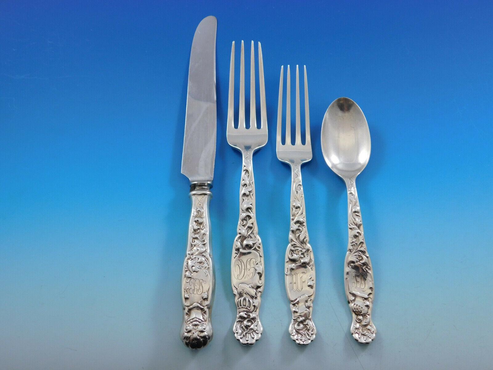 Heraldic by Whiting Sterling Silver Flatware Set 12 Service 135 Pieces Dinner In Excellent Condition In Big Bend, WI