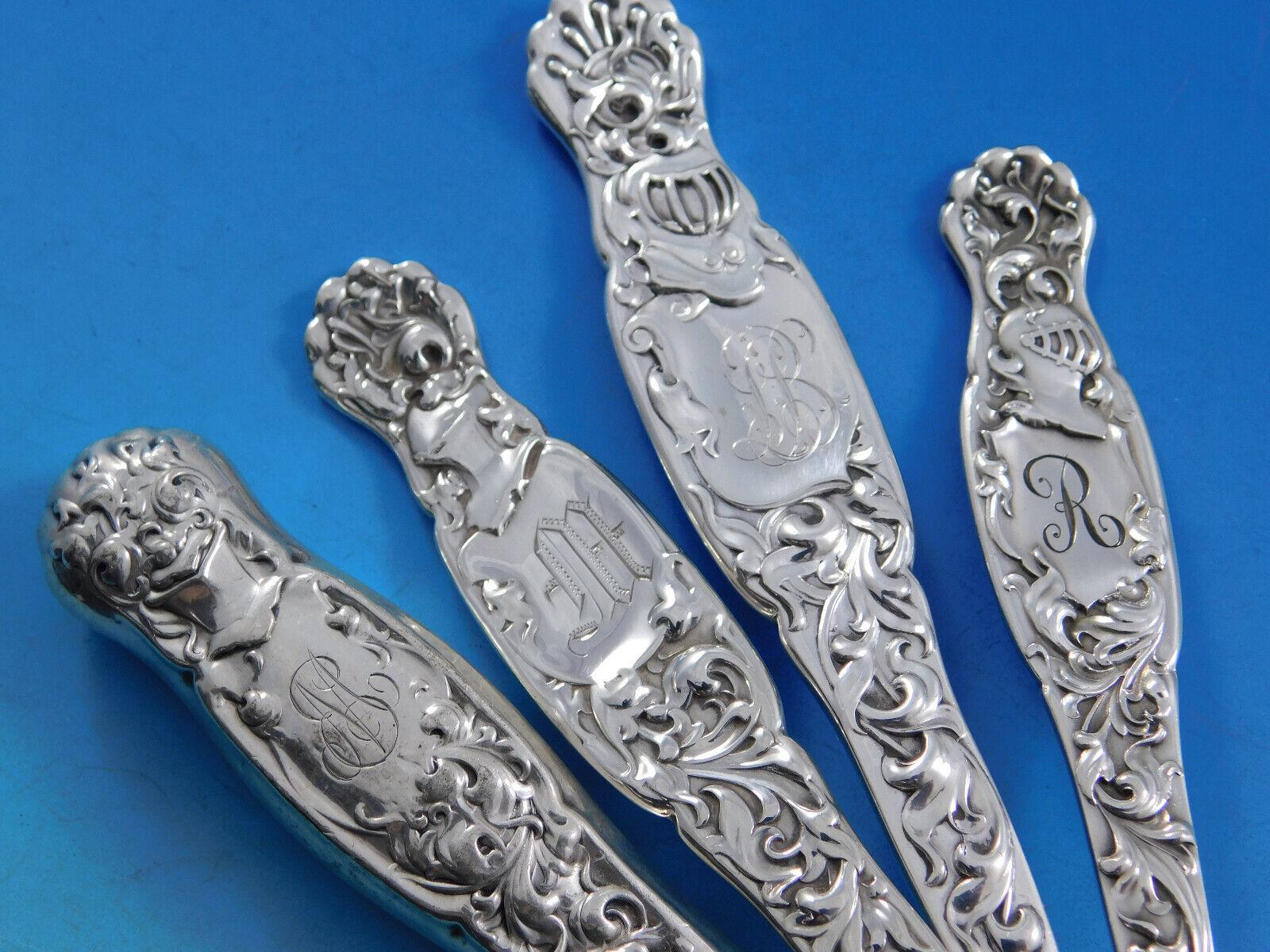 Heraldic by Whiting Sterling Silver Flatware Set For 8 Service 35 pieces Rare In Excellent Condition For Sale In Big Bend, WI