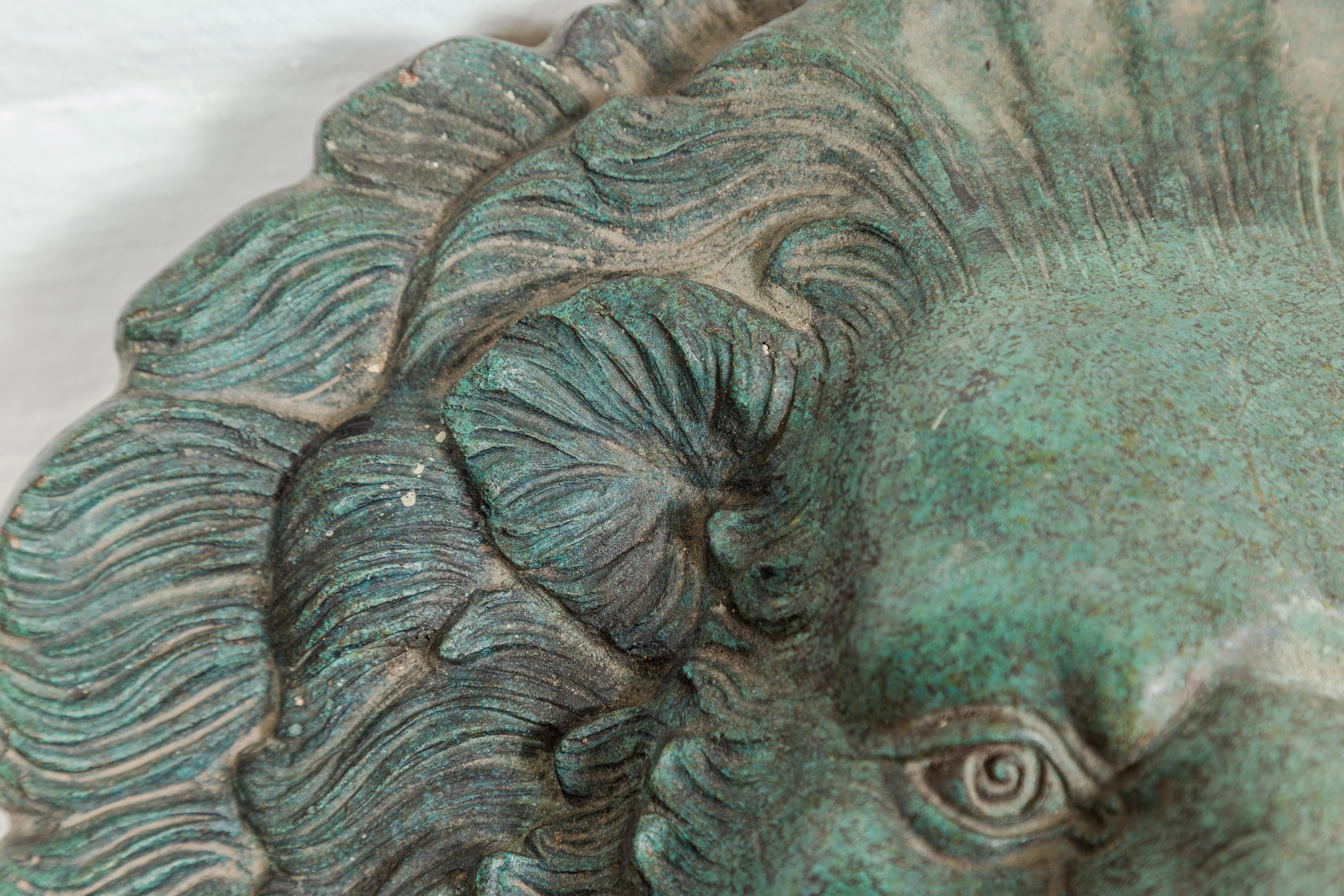 Heraldic Cast Bronze Lion Head Sculpture Tubed as a Fountain, Verdigris Patina 6