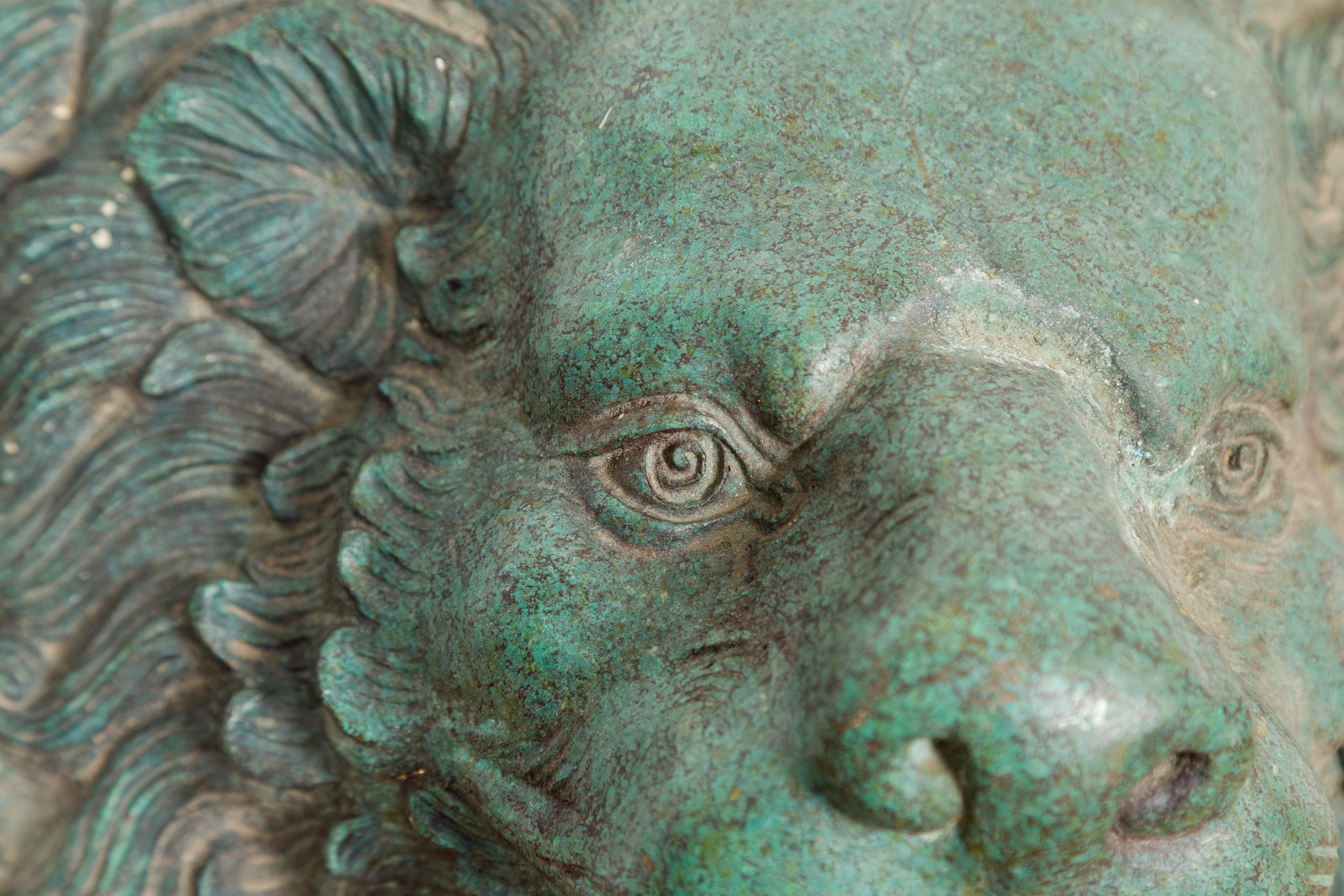 Heraldic Cast Bronze Lion Head Sculpture Tubed as a Fountain, Verdigris Patina 5