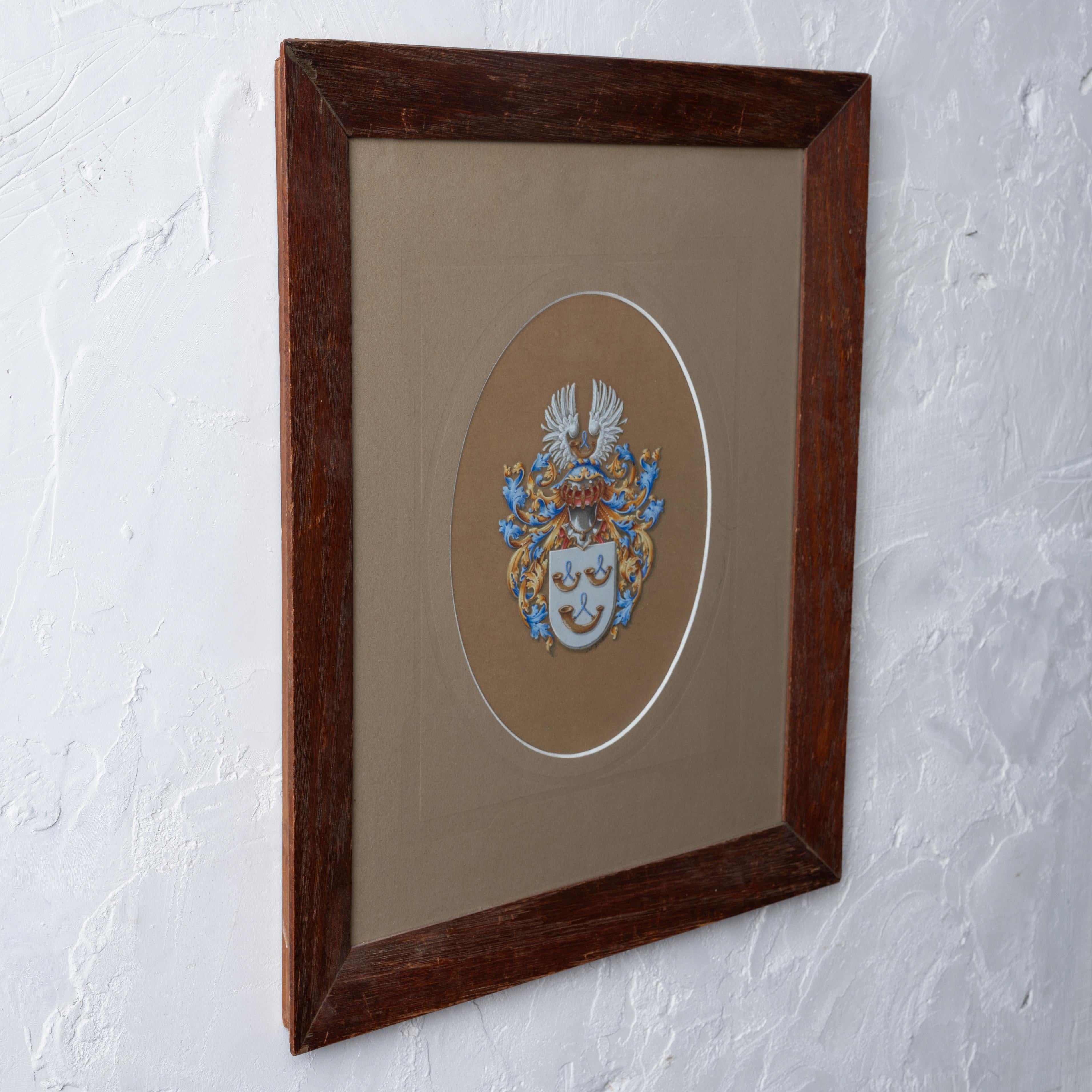 Mid-20th Century Heraldic Coat of Arms Gouache Painting For Sale