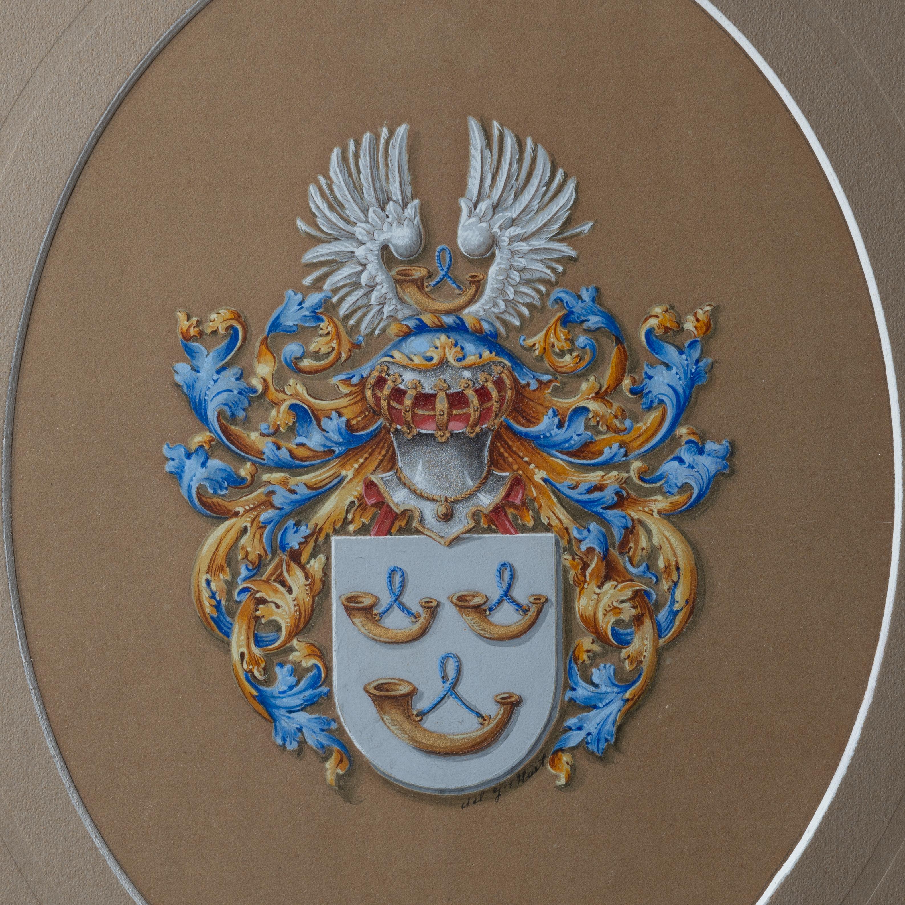 Heraldic Coat of Arms Gouache Painting For Sale 1