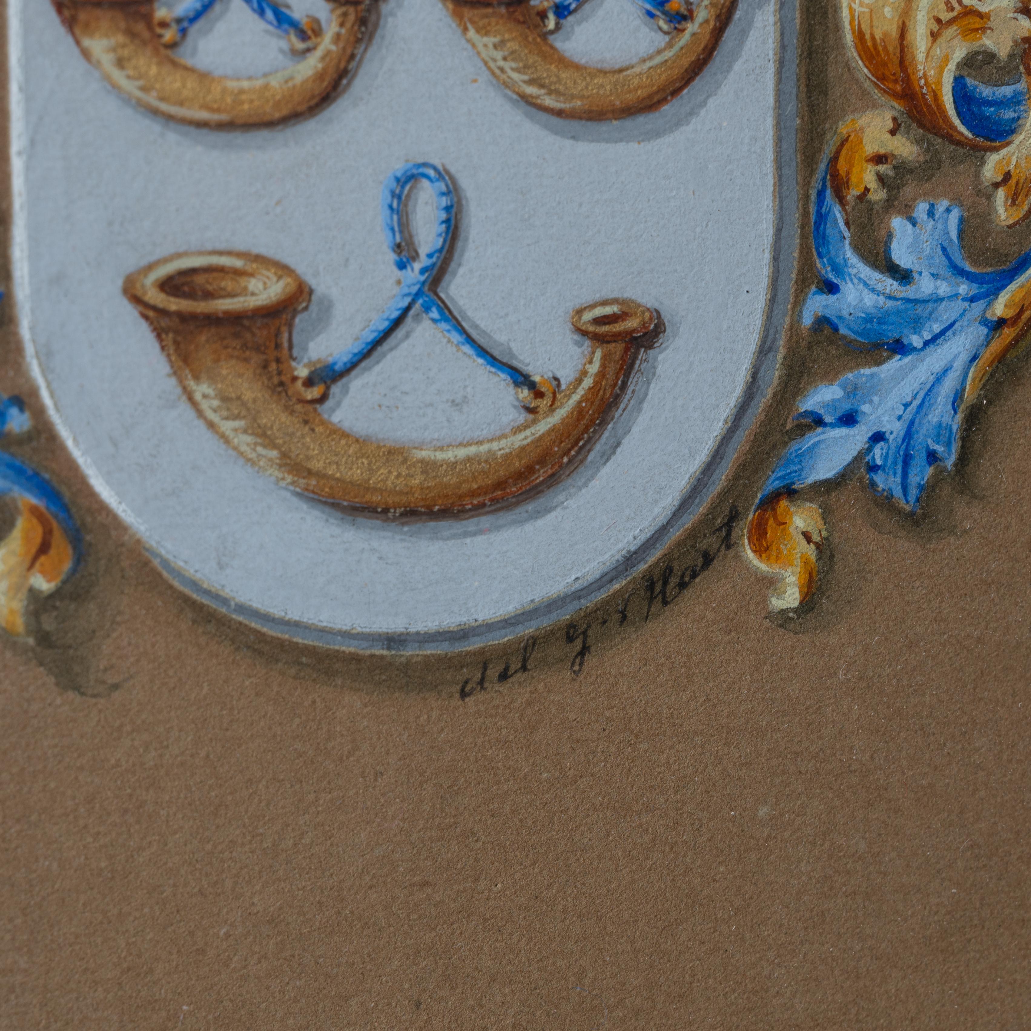 Heraldic Coat of Arms Gouache Painting For Sale 2