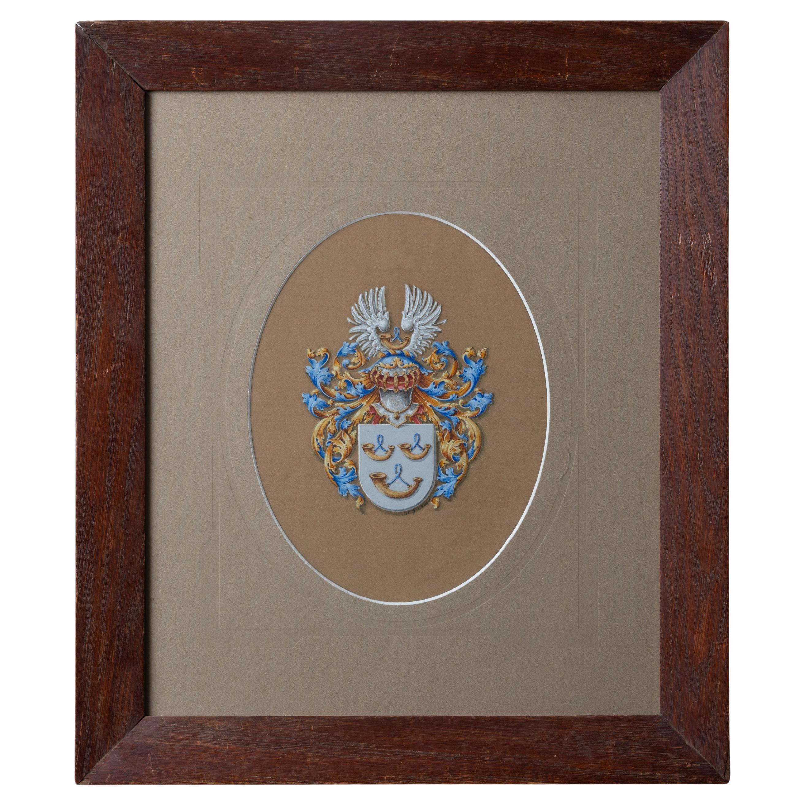 Heraldic Coat of Arms Gouache Painting