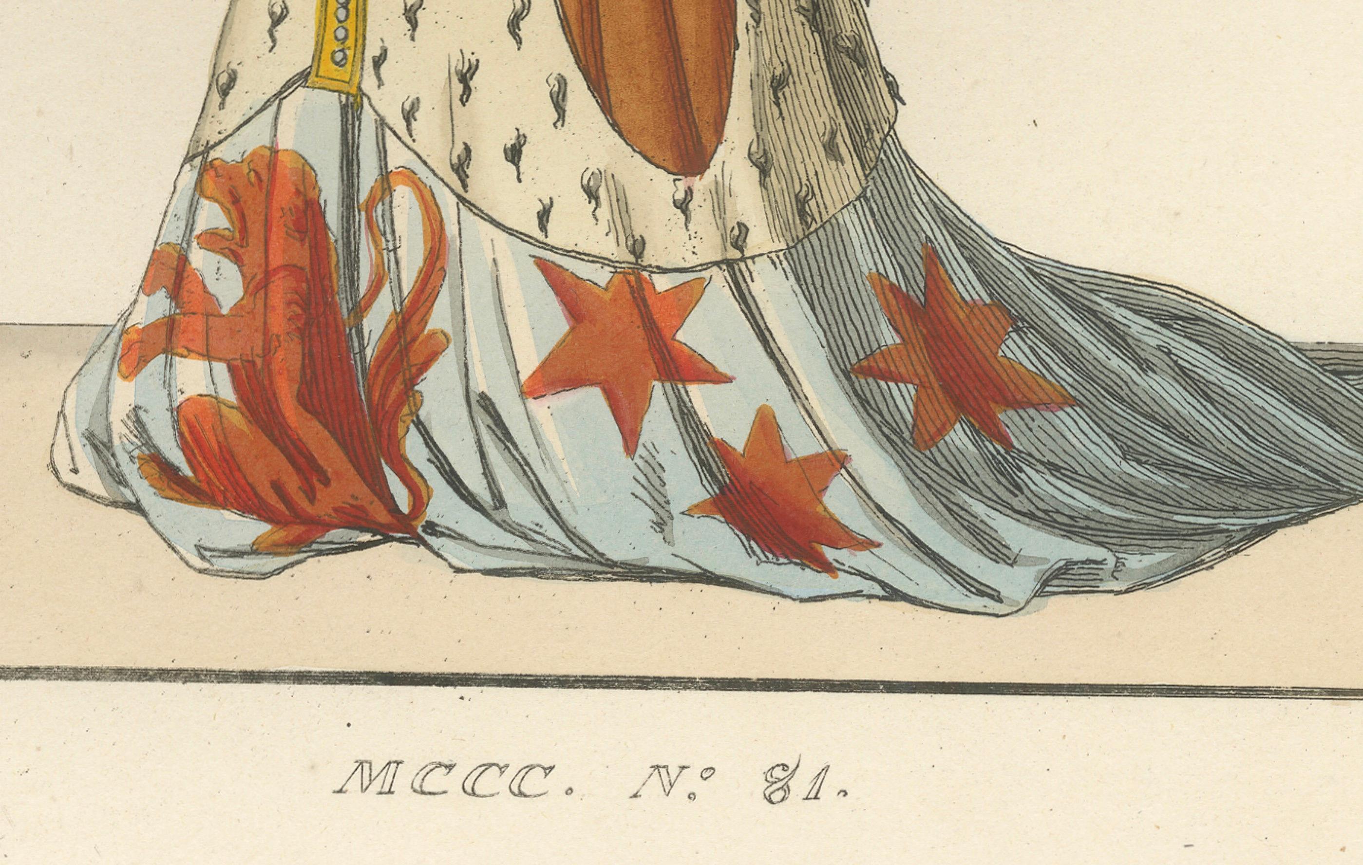 Heraldic Costumes c.1400 – Antique 1845 Prints of Knight and Lady, Hand-Coloured For Sale 1