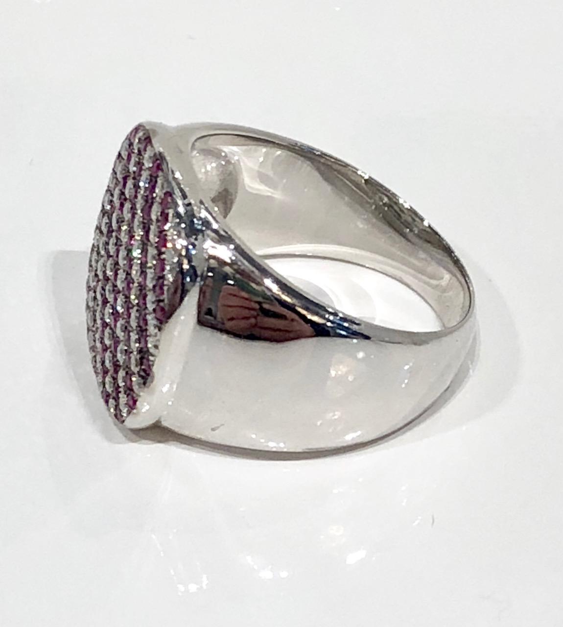 Unisex 18k white gold Signet Ring. Diamond and ruby pave face.
Designed by Martyn Lawrence Bullard
Can be made in any size, lead time 4 weeks
