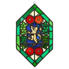 Heraldic Diamond Shaped Stained Glass Panel