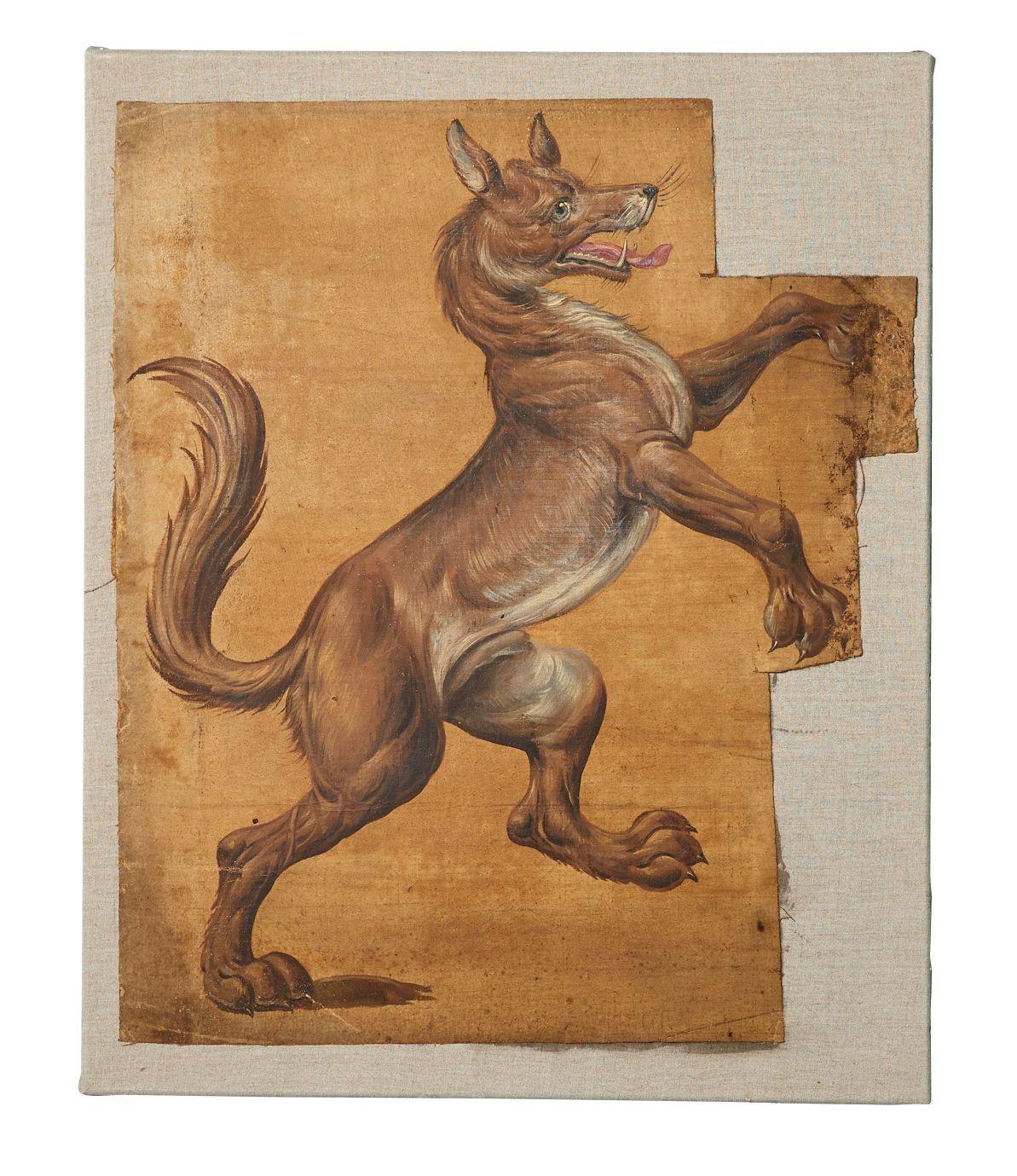 Toile Chien héraldique Peinture à l'huile du 19ème siècle sur toile en vente