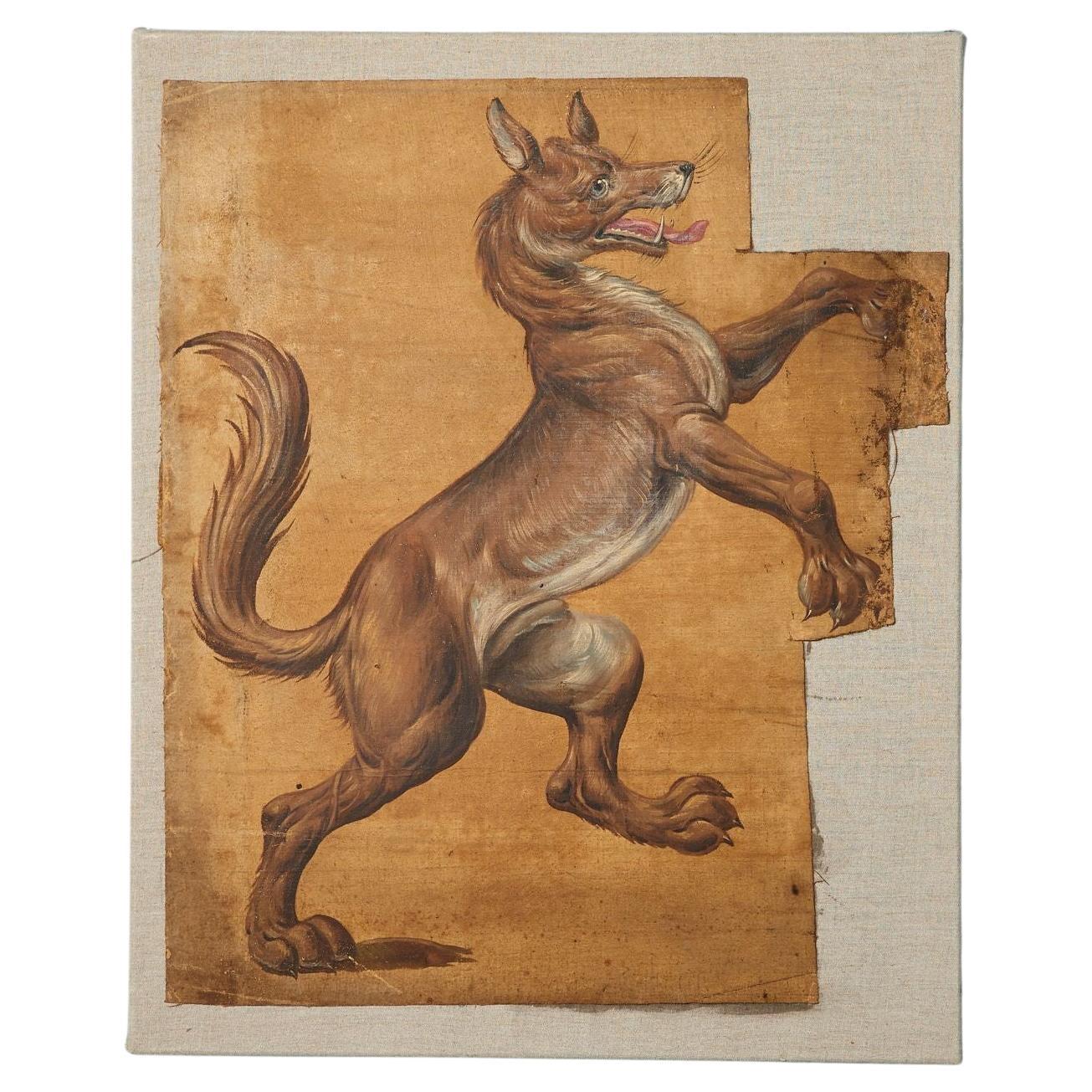 Heraldic Dog 19th Century Oil Painting on Canvas For Sale