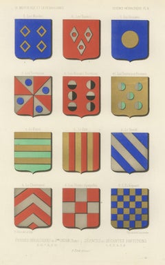 Heraldic Figures and Secant Partitions, Antique Print, 1851