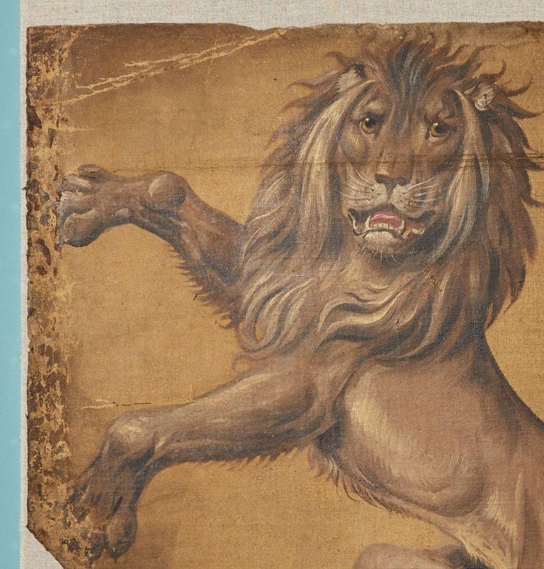 Heraldic Lion 19th Century Oil Painting on Canvas For Sale at 1stDibs