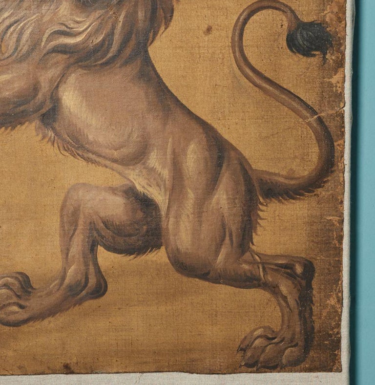 Heraldic Lion 19th Century Oil Painting on Canvas For Sale at 1stDibs