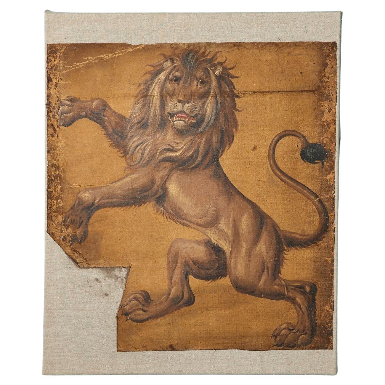 Heraldic Lion 19th Century Oil Painting on Canvas For Sale