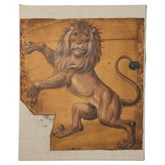 Heraldic Lion 19th Century Oil Painting on Canvas