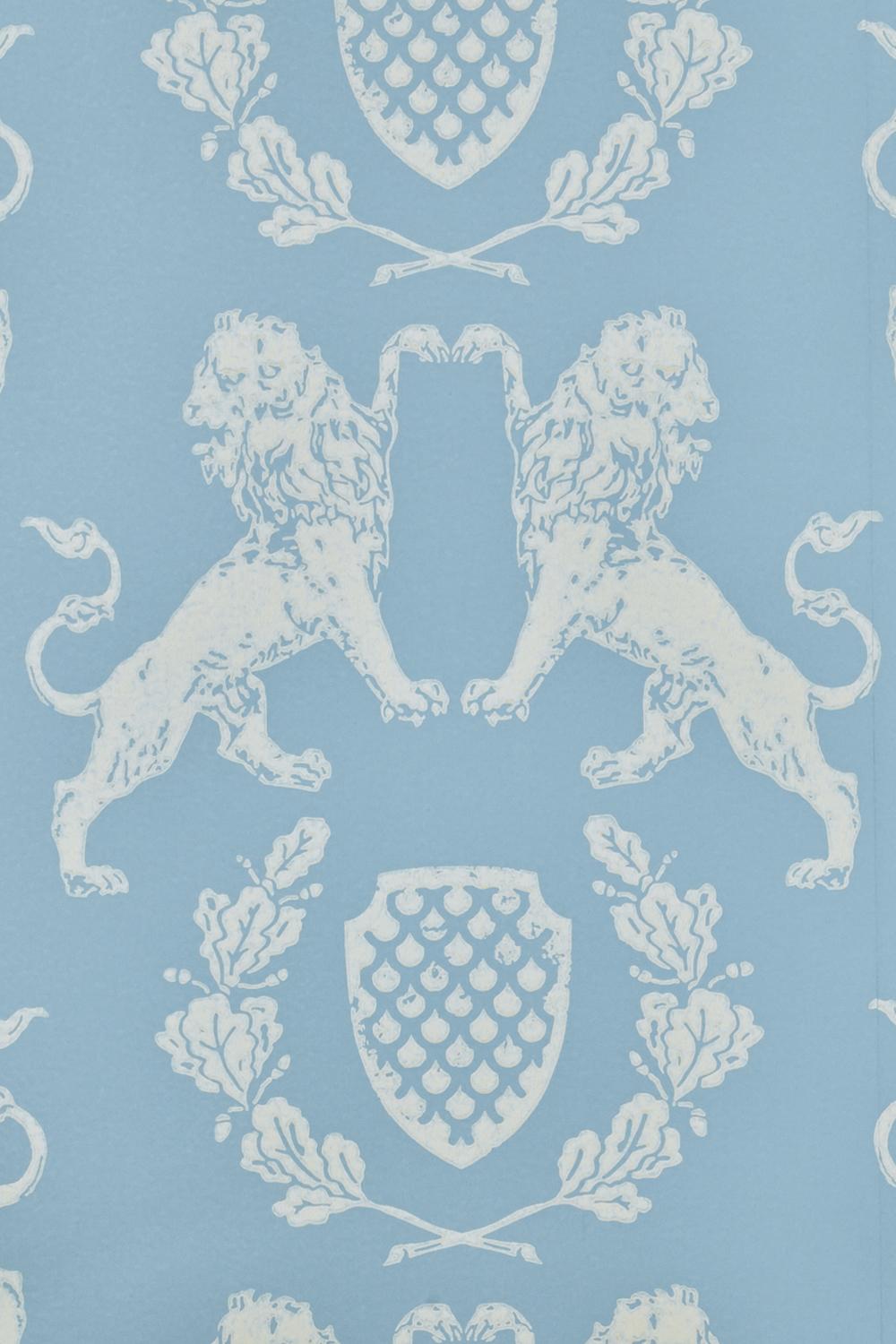 British 'Heraldic Lion' Contemporary, Traditional Wallpaper in Wedgewood Blue For Sale