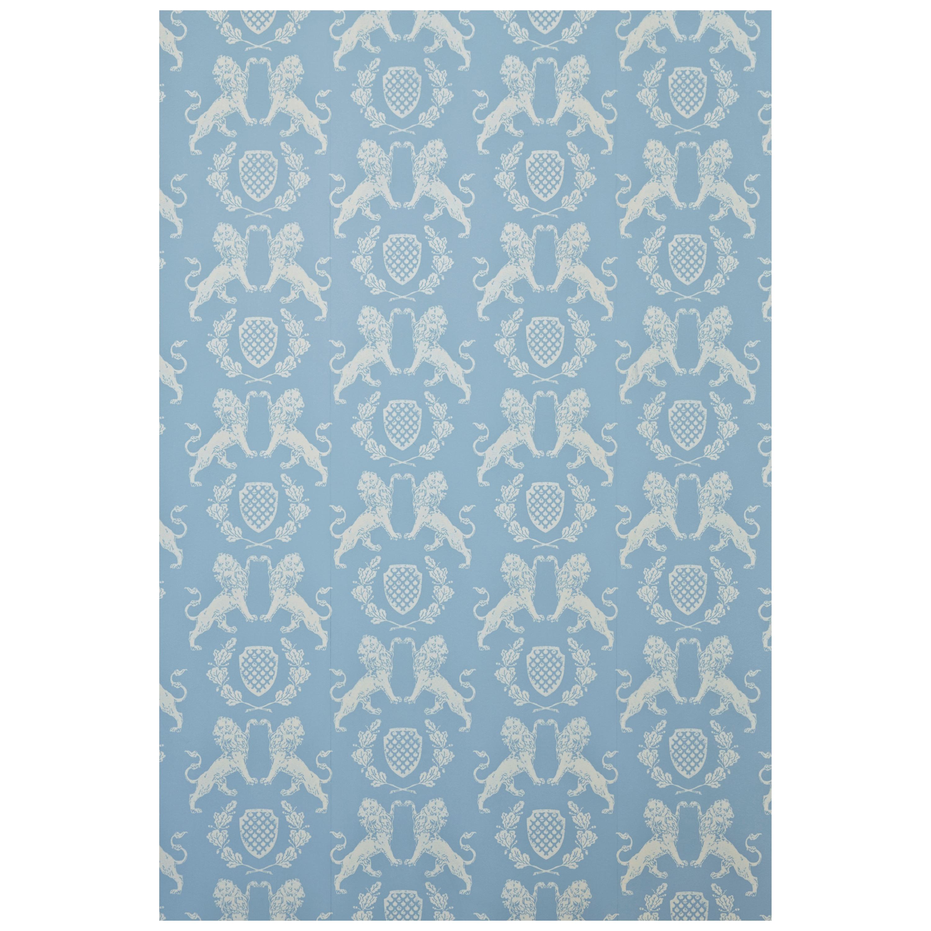 'Heraldic Lion' Contemporary, Traditional Wallpaper in Wedgewood Blue For Sale