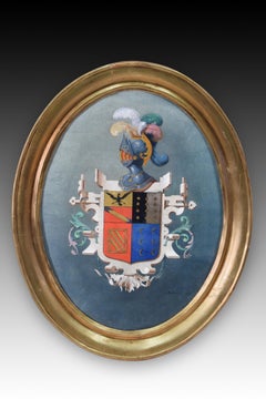 Vintage Heraldic Shield, Oil on Canvas, Torres, a. Spanish School, 1856