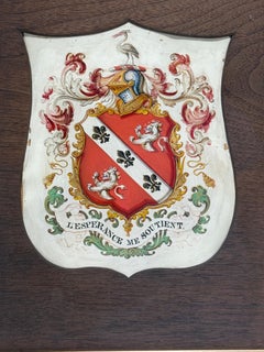Heraldic Shield Painting on Vellum, Motto “L’Espérance Me Soutient” 19th C