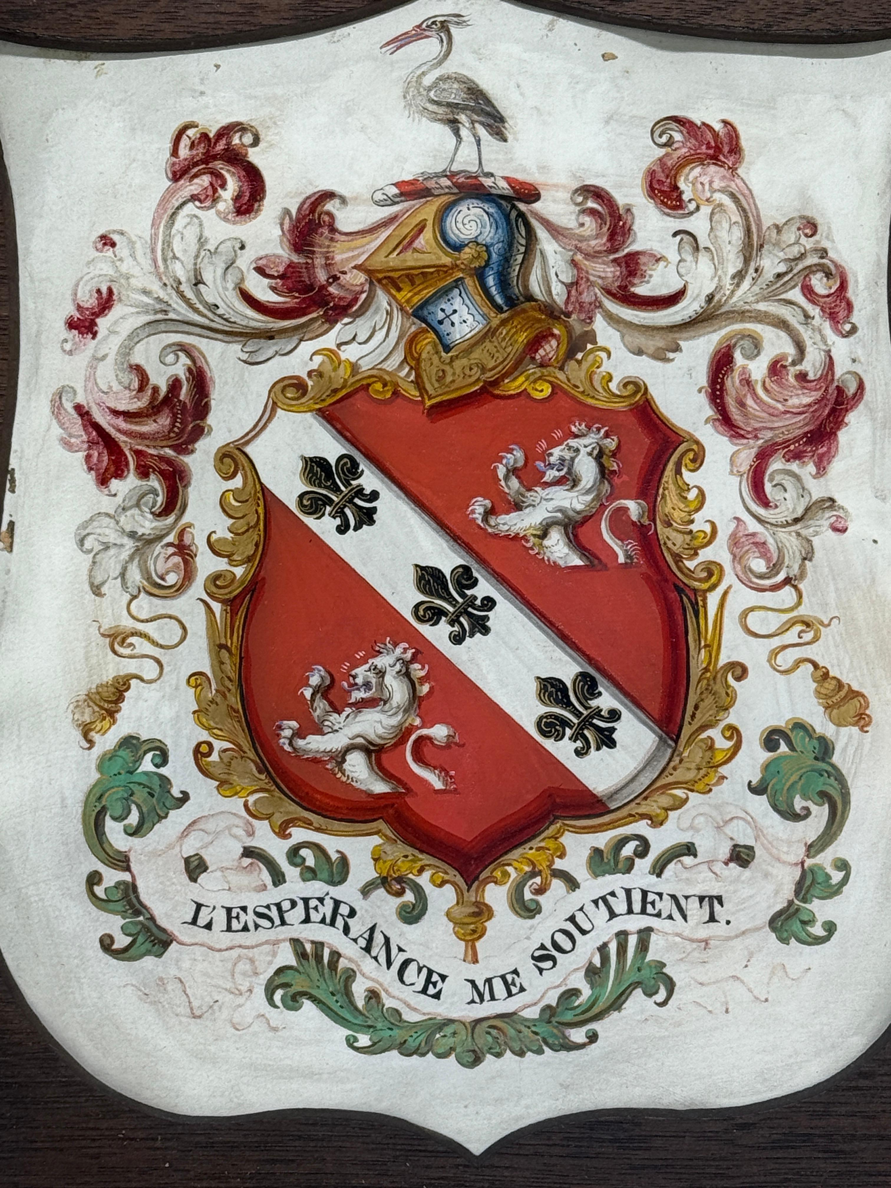 Heraldisches Schildgemälde auf Vellum, Motto 
