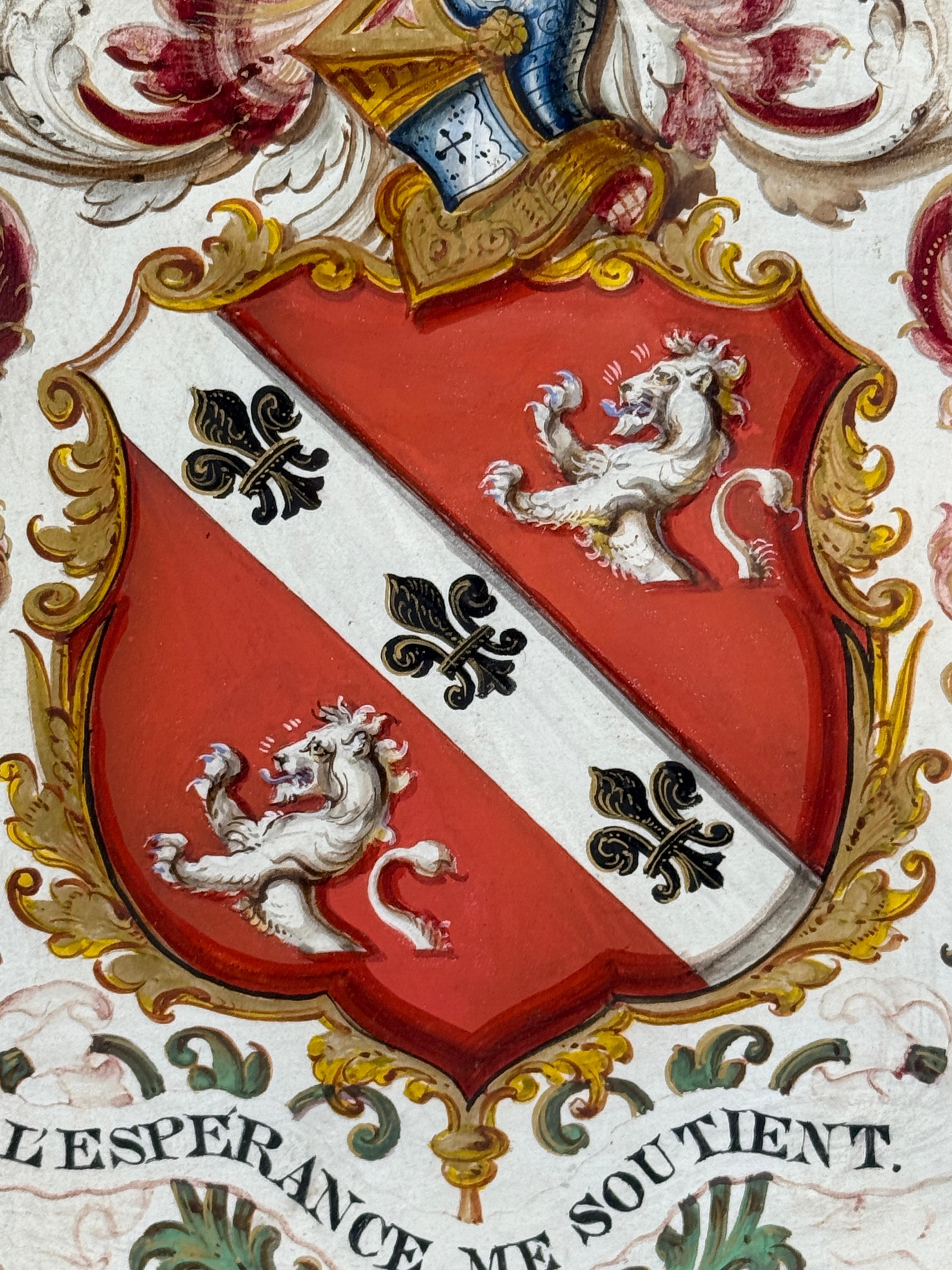Heraldisches Schildgemälde auf Vellum, Motto 