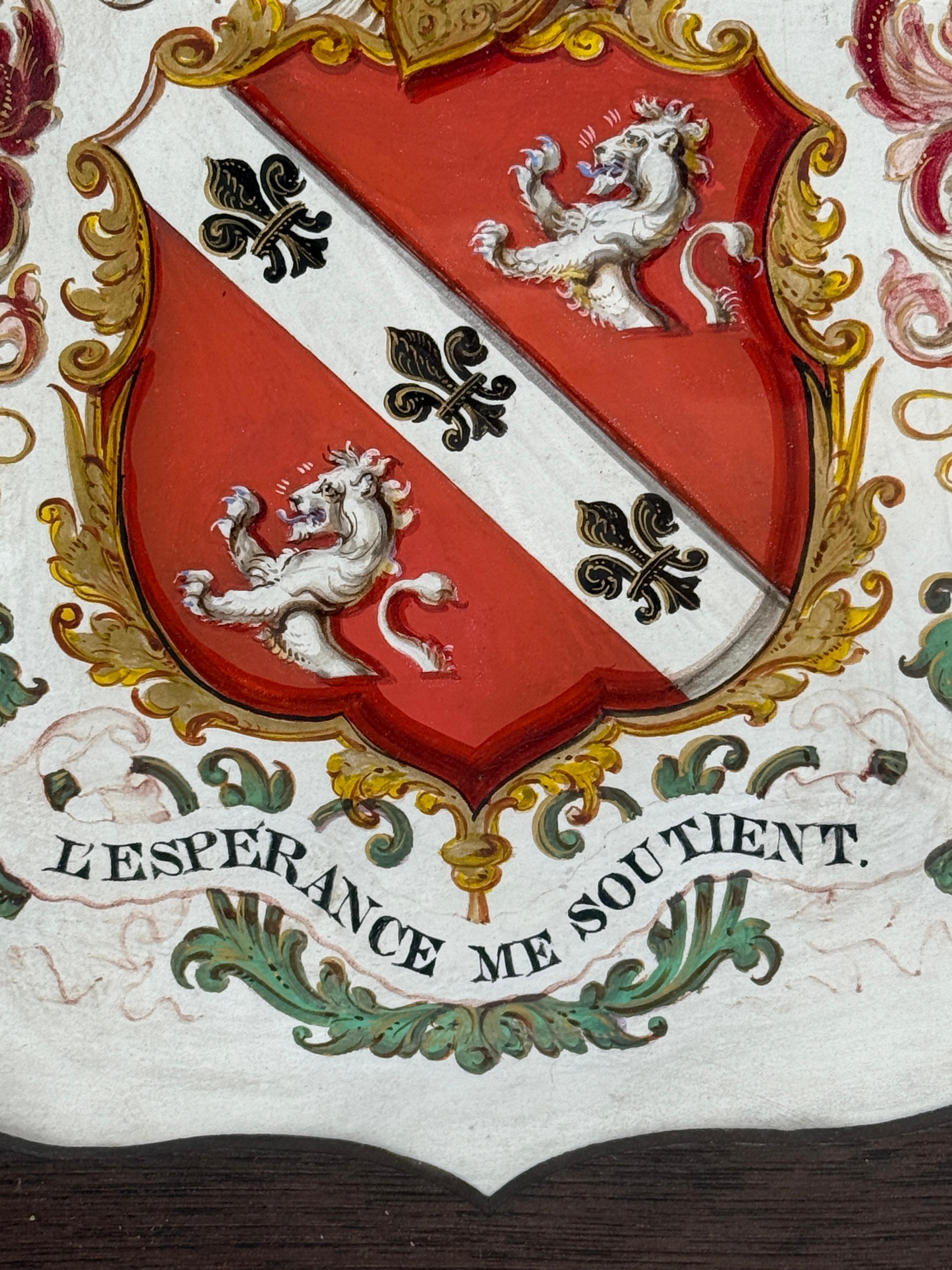 Heraldisches Schildgemälde auf Vellum, Motto 