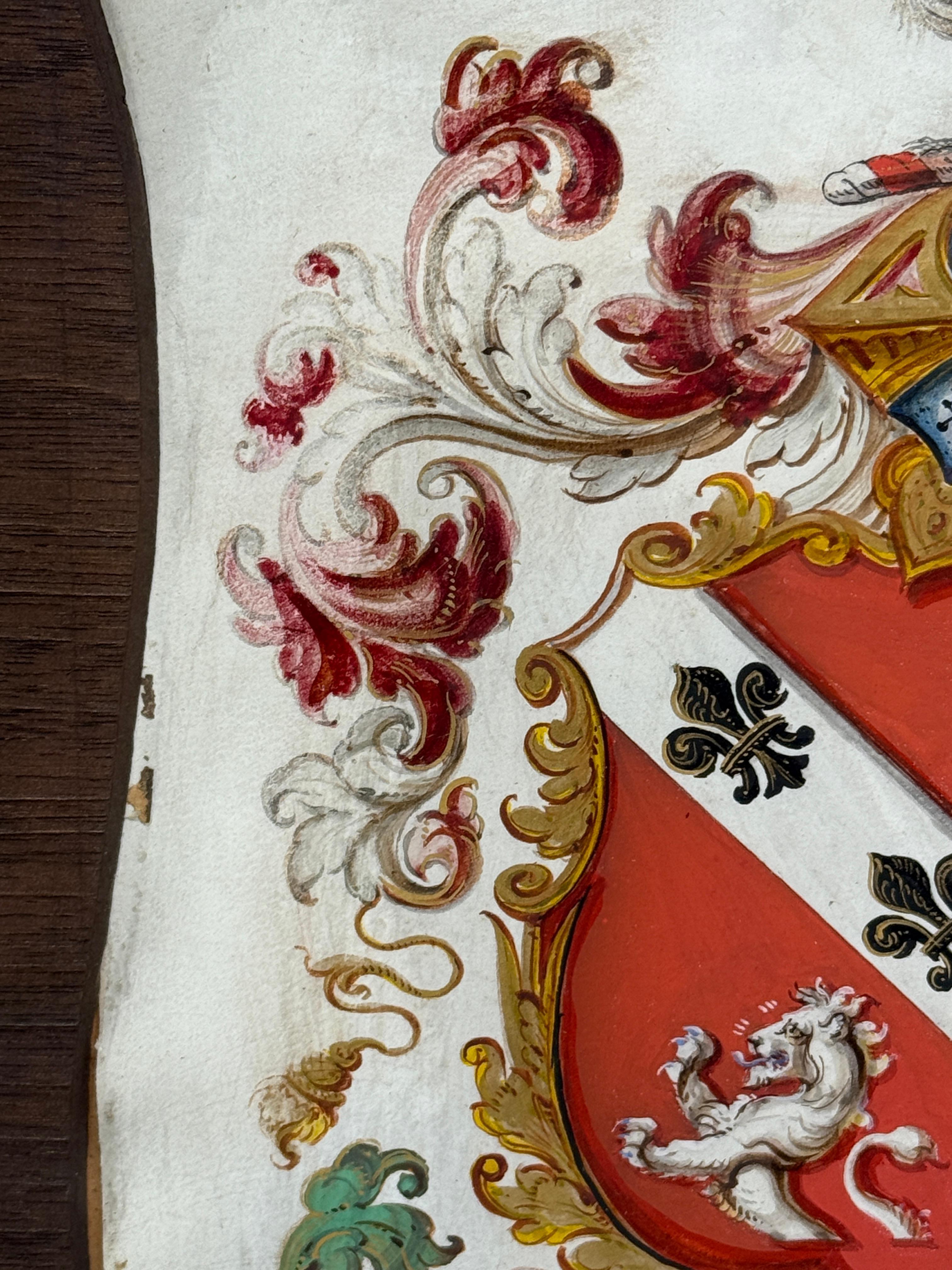 Heraldisches Schildgemälde auf Vellum, Motto 