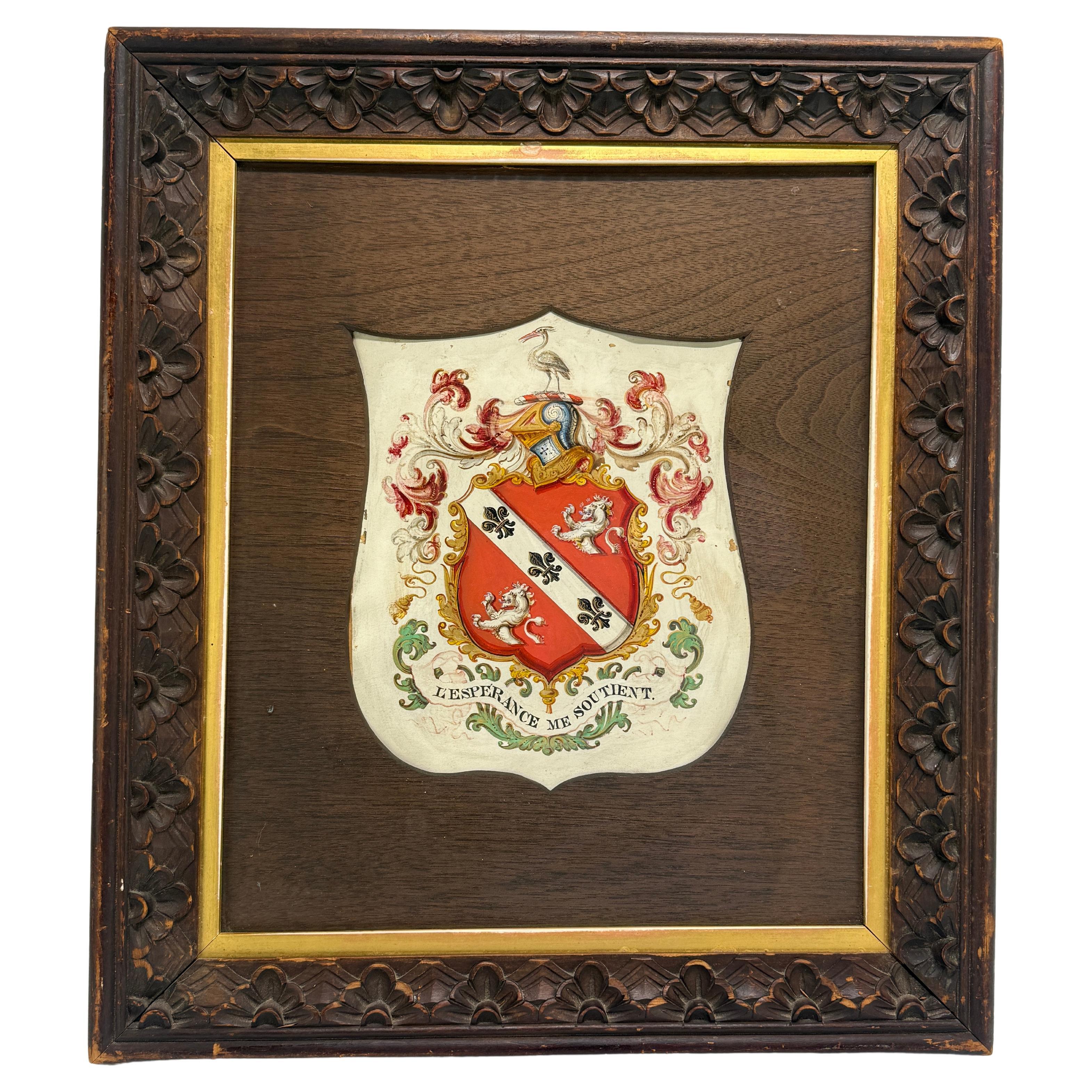 Heraldisches Schildgemälde auf Vellum, Motto "L'Espérance Me Soutient" 19.