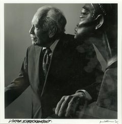 Portait of Viktor Schreckengost (1906-2008) with his sculpture Jeddu, 1931