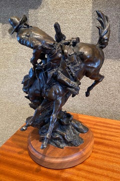 'HUNG UP AND IN TROUBLE"  COWBOY BRONC WESTERN BRONZE COWBOY ARTIST OF AMERICA