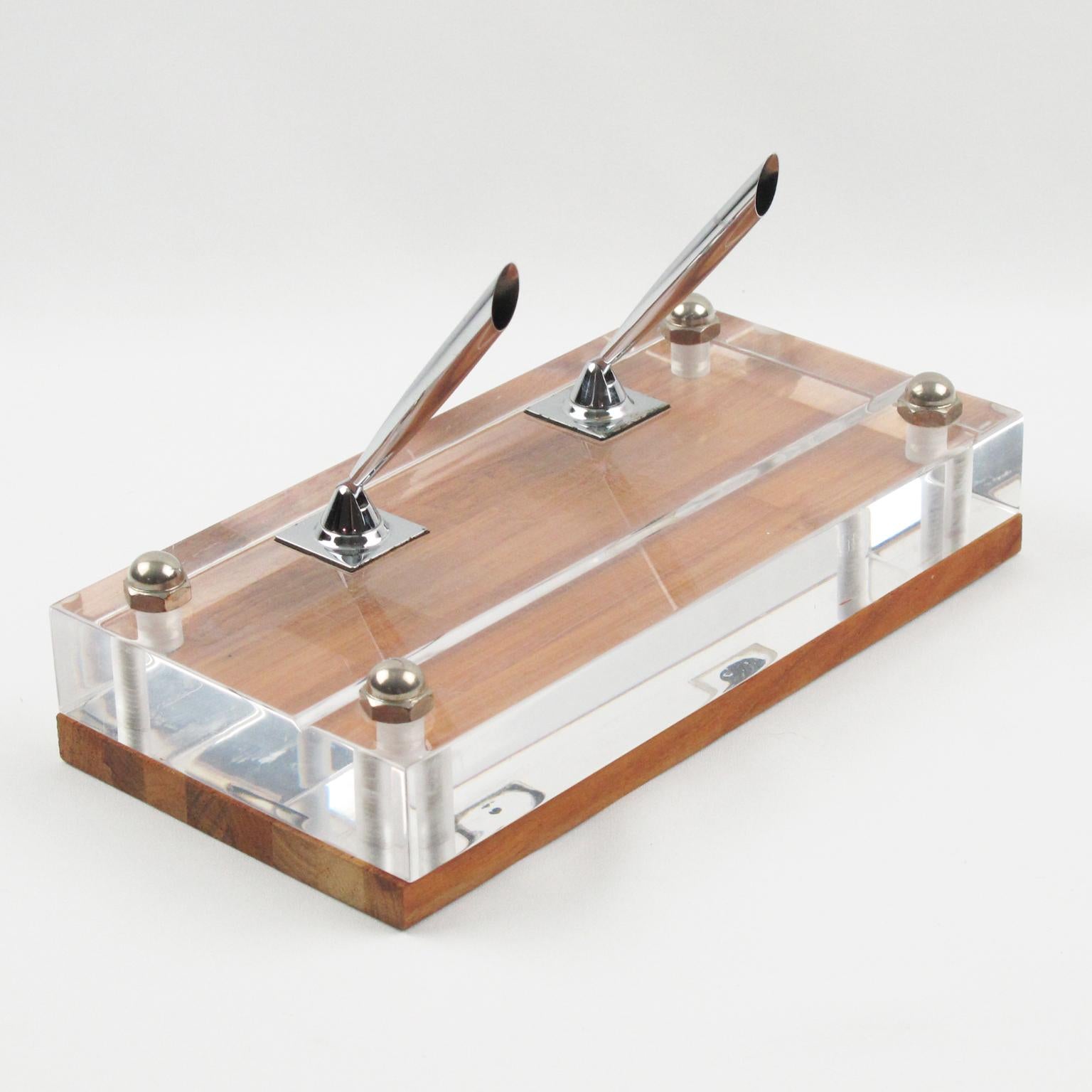Mid-Century Modern Herb Ritts Astrolite Collection Modern Lucite and Oak Desk Set Accessory, 9 Pc