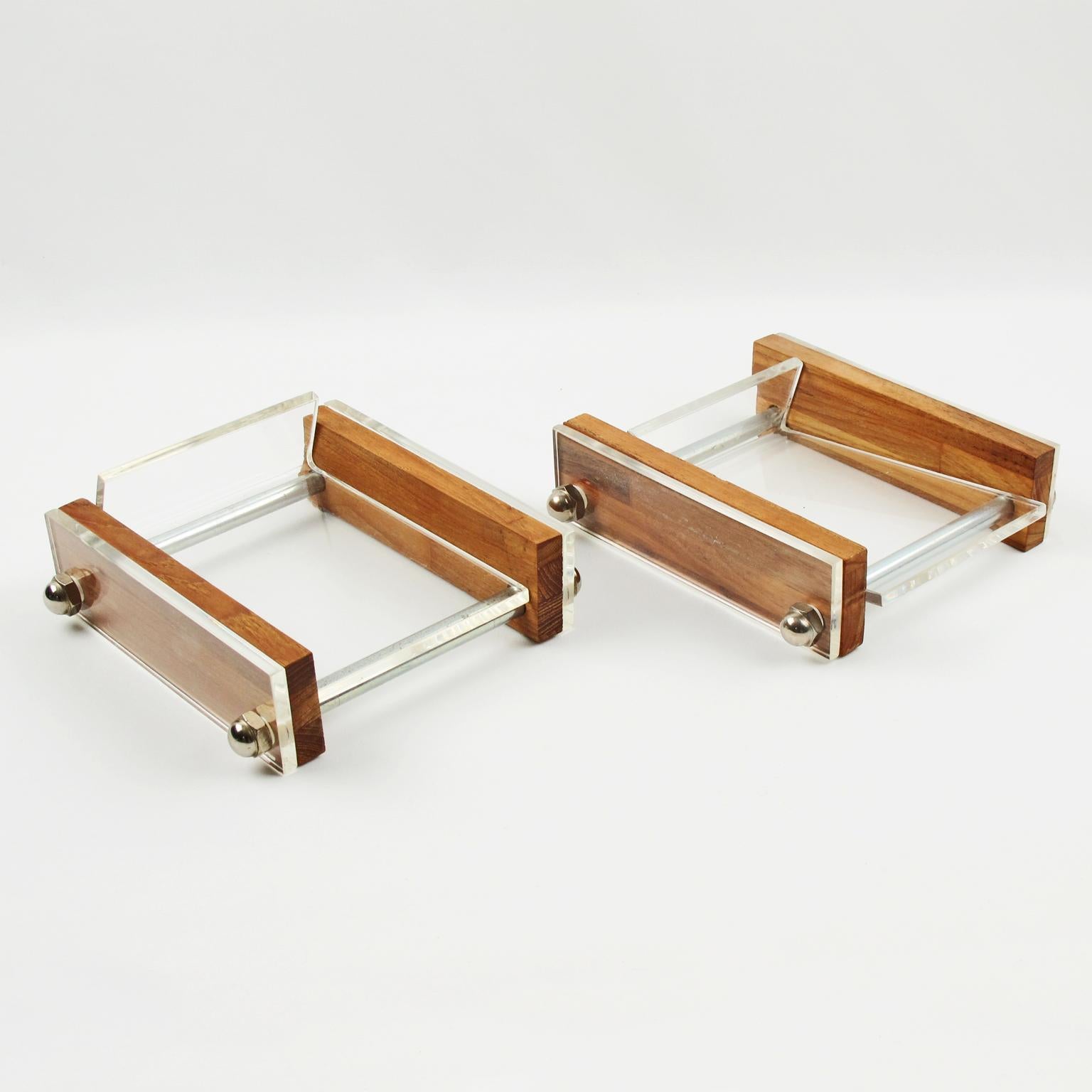 Late 20th Century Herb Ritts Astrolite Collection Modern Lucite and Oak Desk Set Accessory, 9 Pc