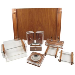 Herb Ritts Astrolite Collection Modern Lucite and Oak Desk Set Accessory, 9 Pc