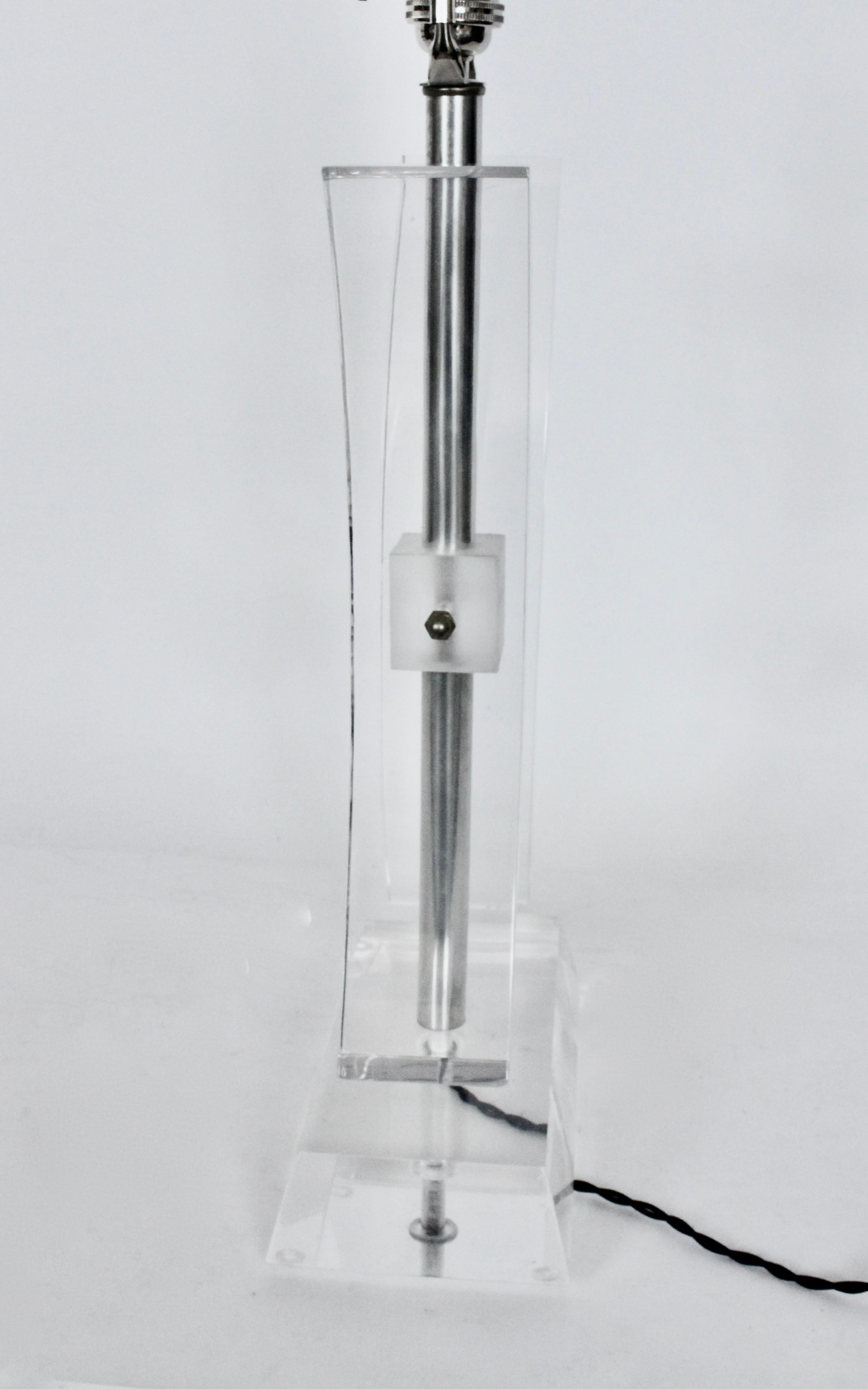 Plated Herb Ritts for Astrolite Curved Double Swag Clear Lucite Table Lamp, 1970s For Sale