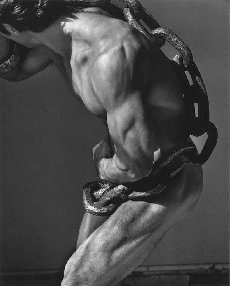 Herb Ritts Nude Photograph - Man with Chain, Los Angeles