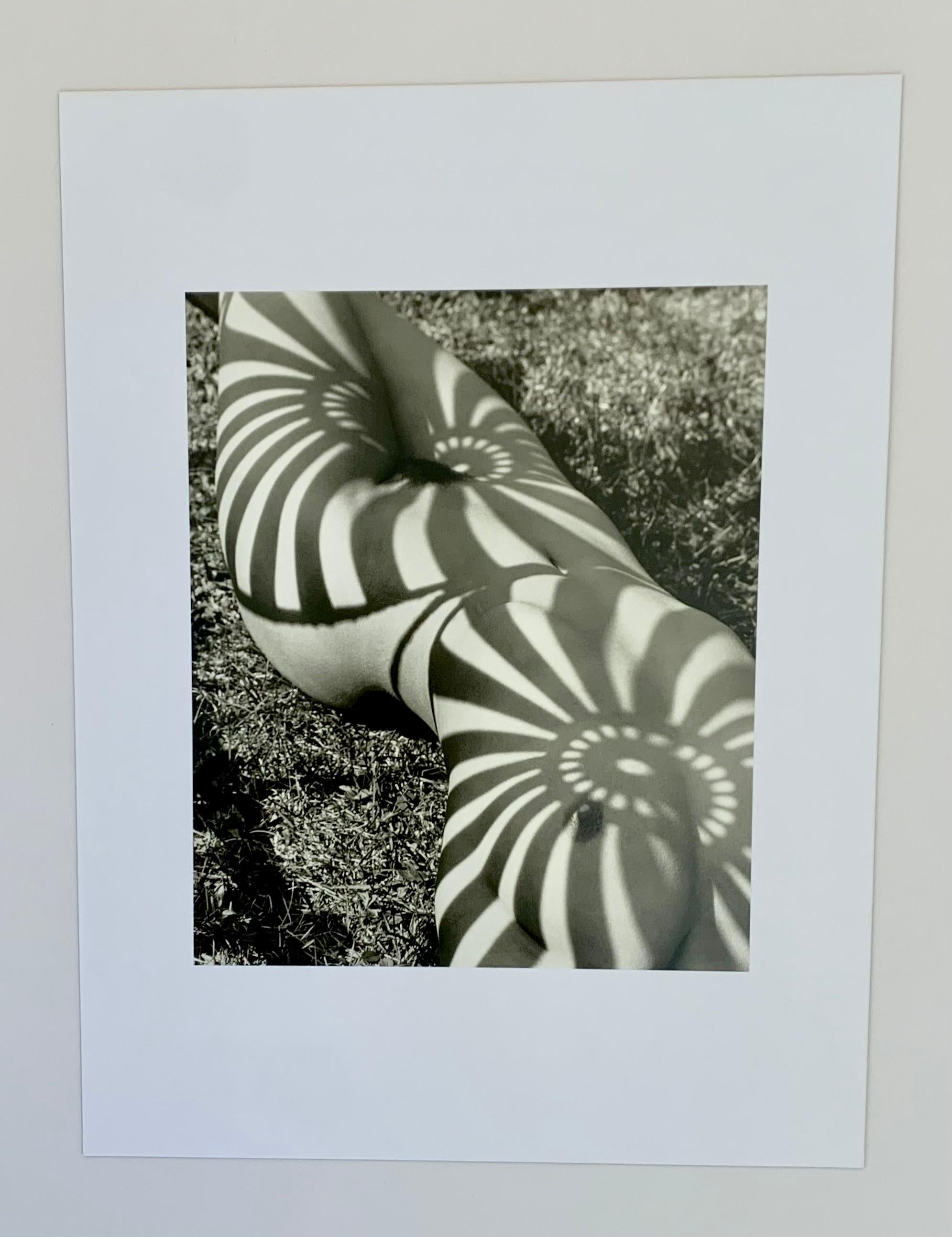 Neith with Shadows, Pound Ridge 1985
by Herb Ritts

A stunning shot of a nude female, Neith, laying beneath spiral shadows.

Unframed
Matted
Overall size : 12 x 16