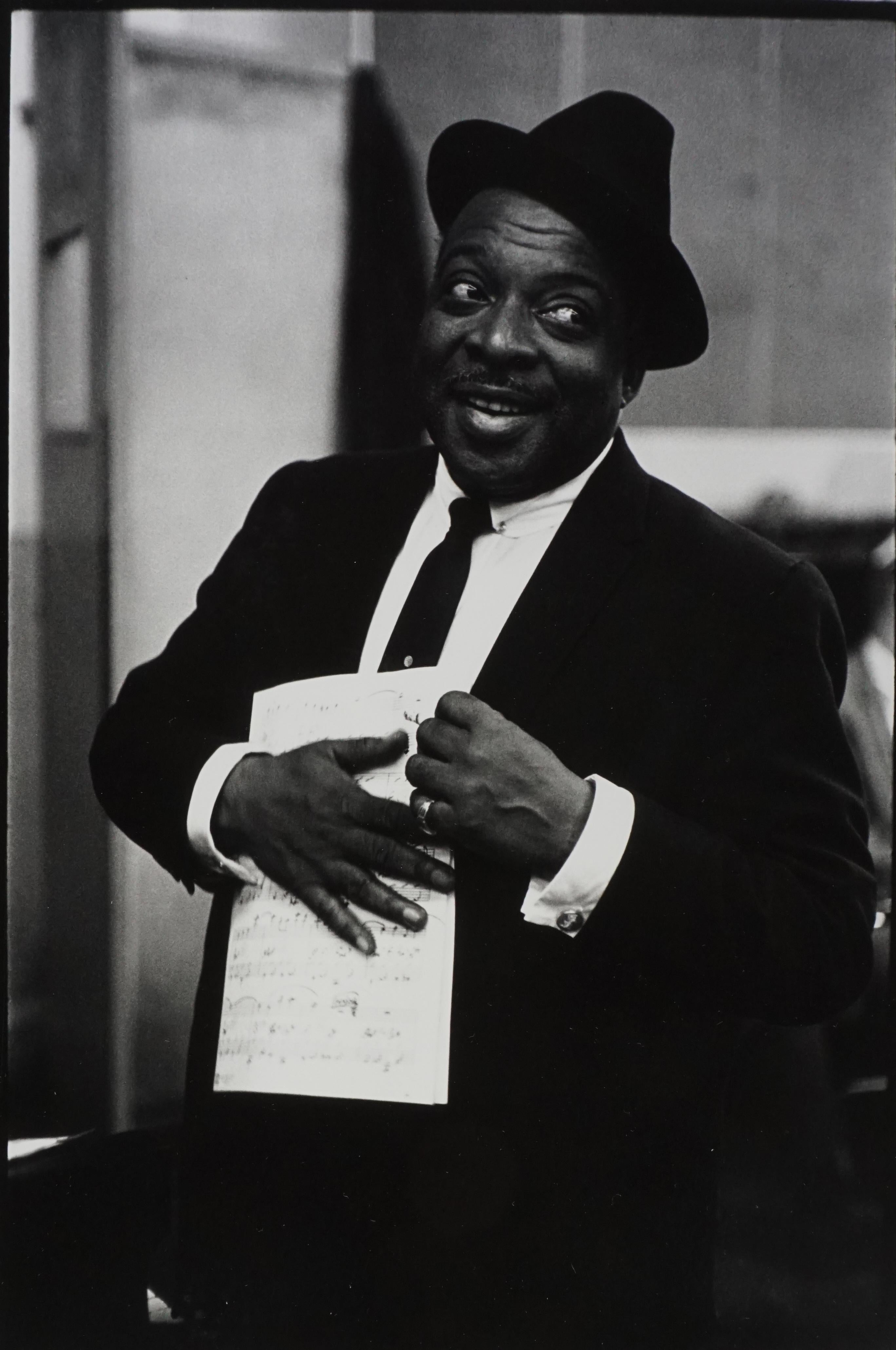 Herb Snitzer Black and White Photograph - Count Basie, New York City recording studio, 1960
