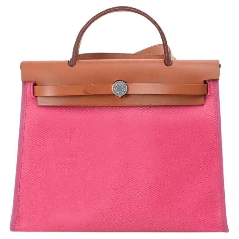 Hermes PHW Herbag PM 2way Shoulder Bag Canvas Pink