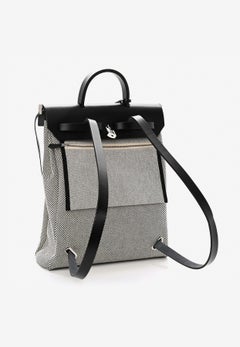 Herbag a Dos Zip Retourne Backpack in Ecru and Black Toile and Vache Hunter