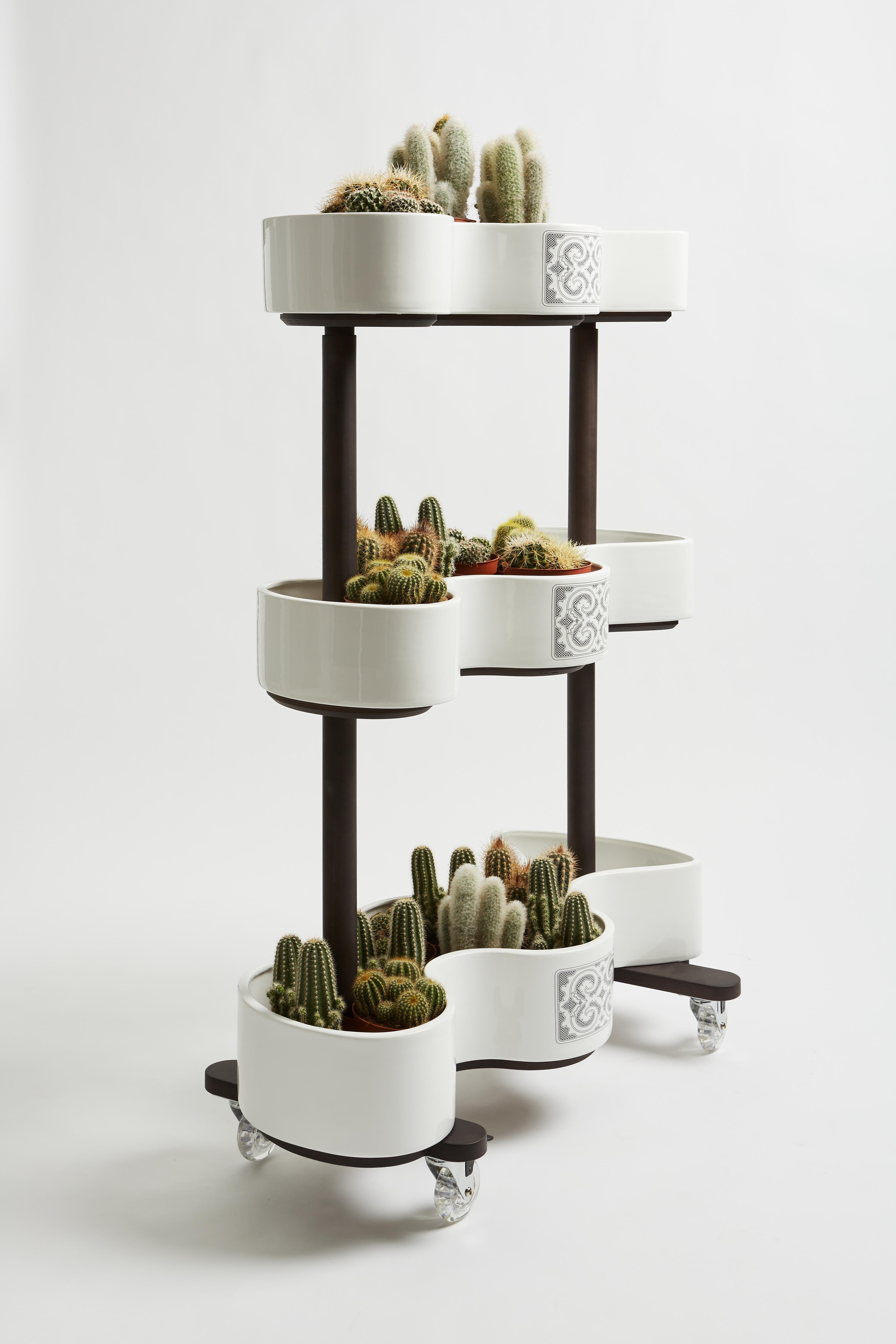 Contemporary Vertical garden of ceramic and turtledove grey wood from SoShiro Ainu collection For Sale