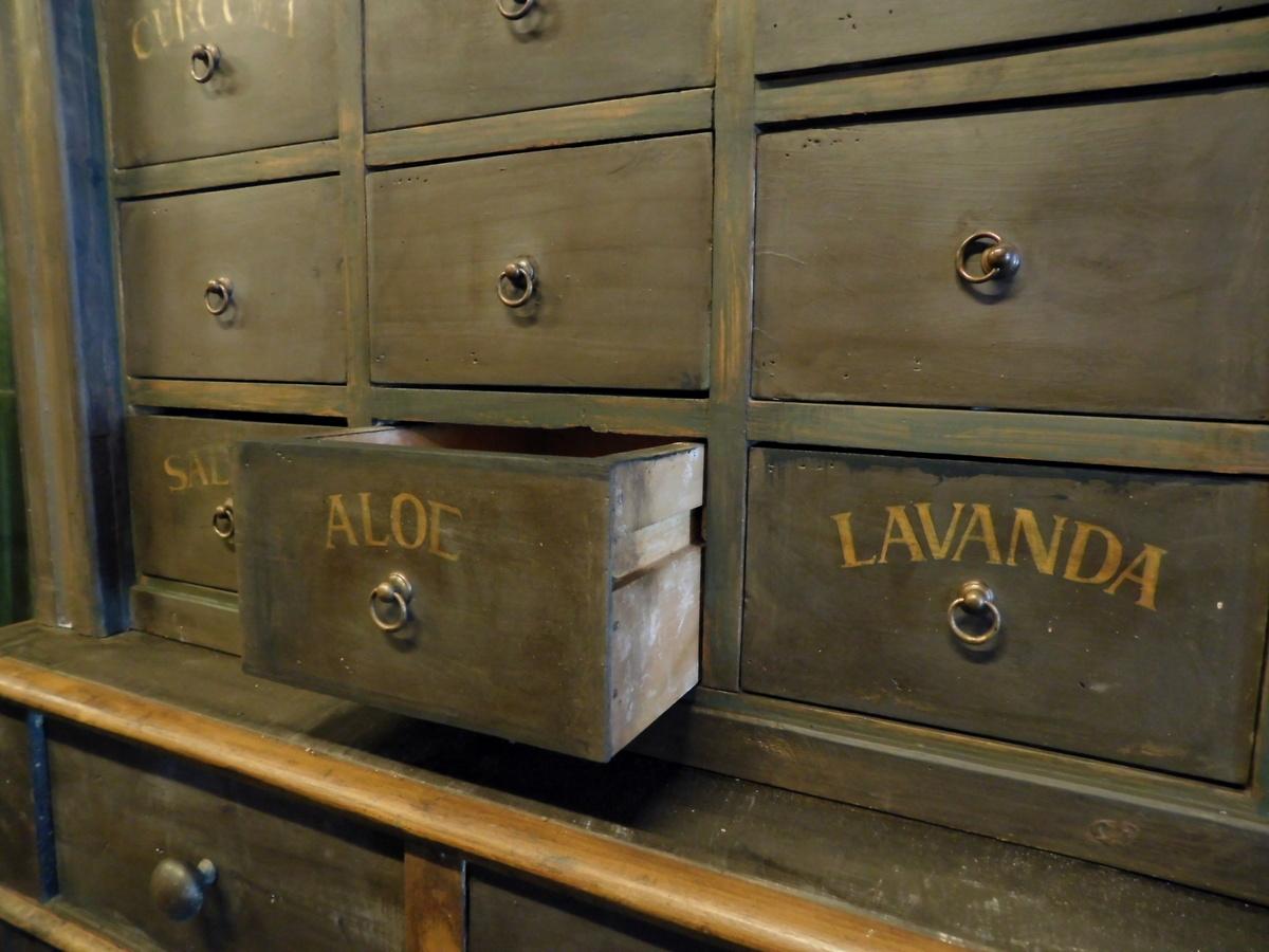 Mueble de herboristería con cajones de varios tamaños y estantes, Italia en Bueno estado para la venta en Cuneo, Italy (CN)