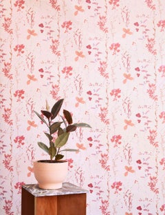 Herbario Designer Wallpaper in Peché 'Red and Pink Multi-Color on Peach'