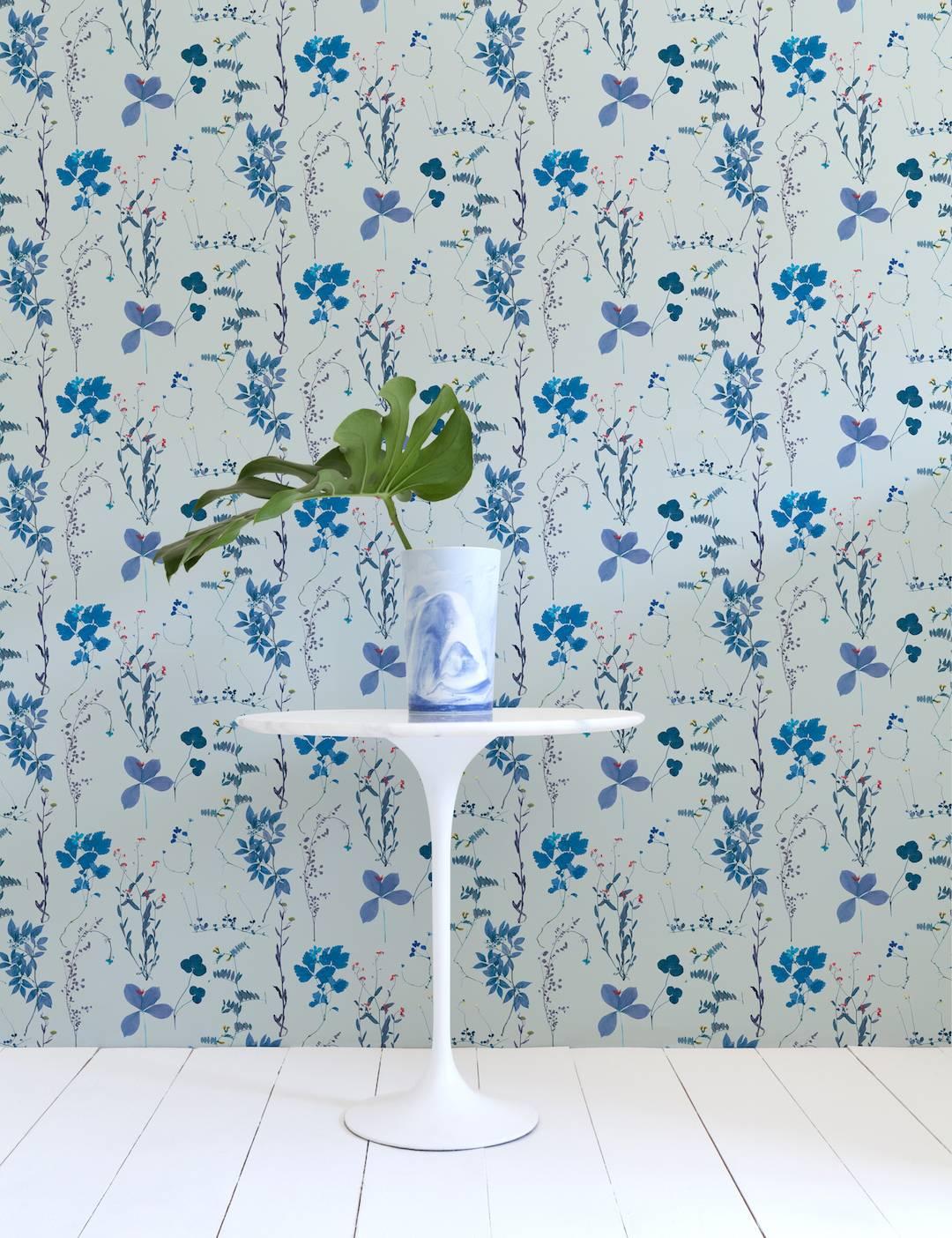 Founder of Ivana Helsinki, Paola Suhonen pressed flowers in a book, creating Herbario years later. Aimée worked with these elements to create a myriad of colorful wallpapers and fabrics to use in the home. 

Samples are available for $18 including