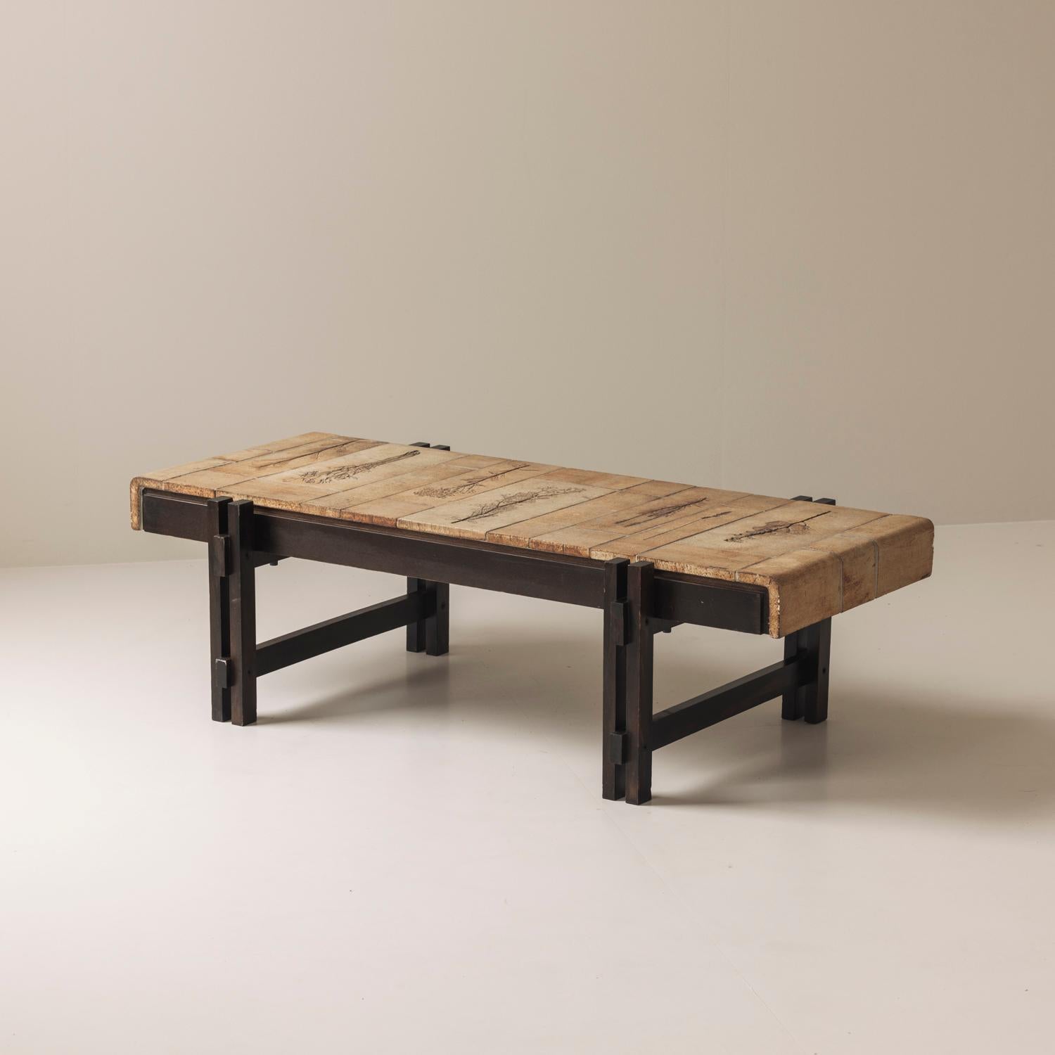 Herbarium rectangular coffee table by Roger Capron, France 1960s. For Sale 4