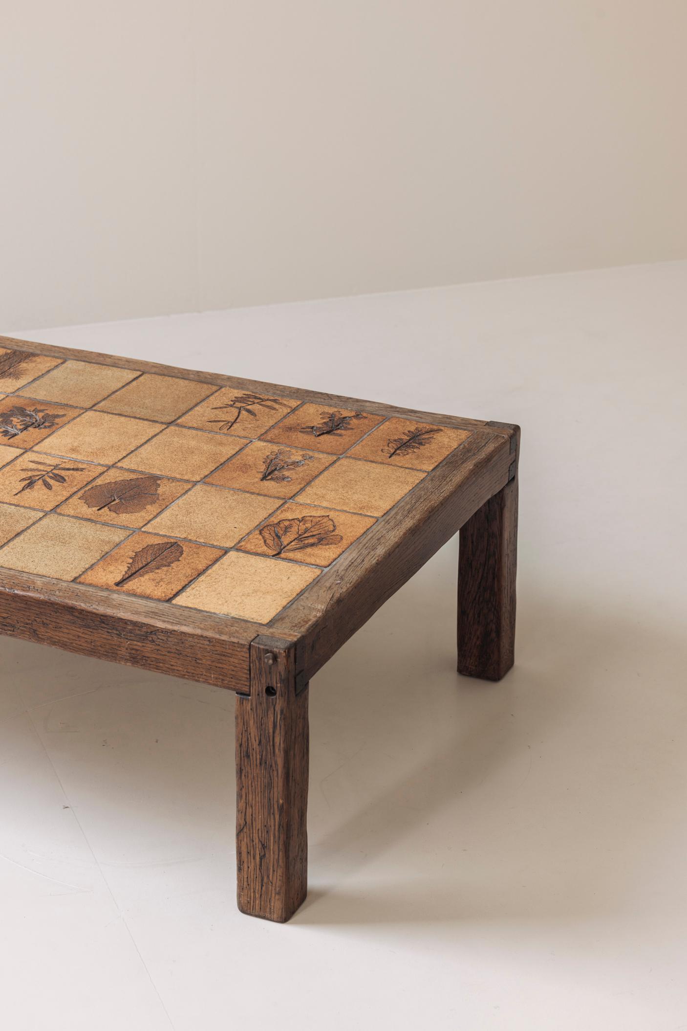 Mid-Century Modern Herbarium rectangular coffee table by Roger Capron, France 1960s. For Sale